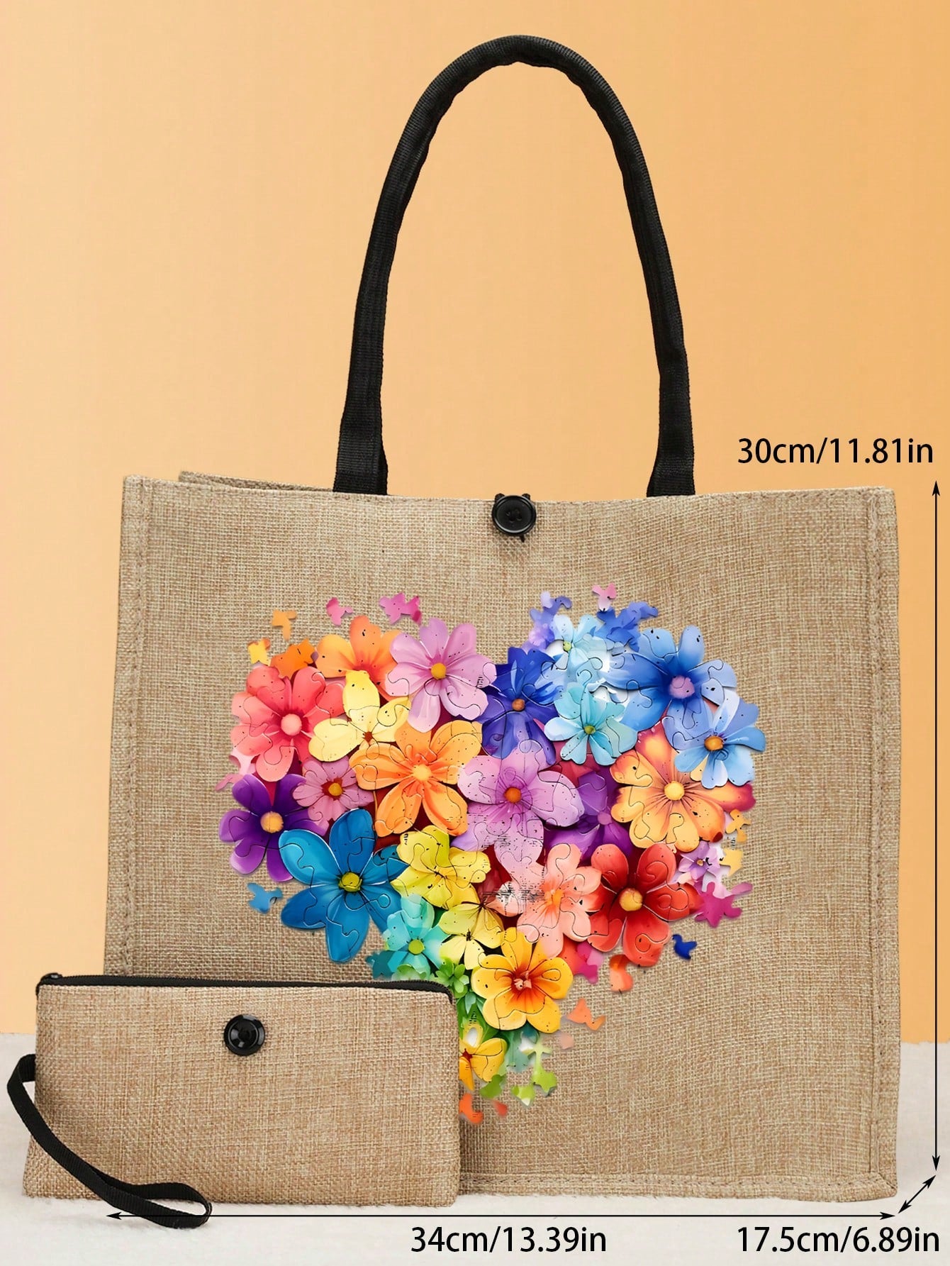 2PCS Rare Love Print Design Pattern, Large -Capacity Linen Two -Piece Combination, Personalized Gifts Of The Wedding Anniversary And The Birthday Of Friends, Ladies' Fashion Canvas Handbags Are Very Suitable For Shopping, Suitable For Shopping Bags, Suit