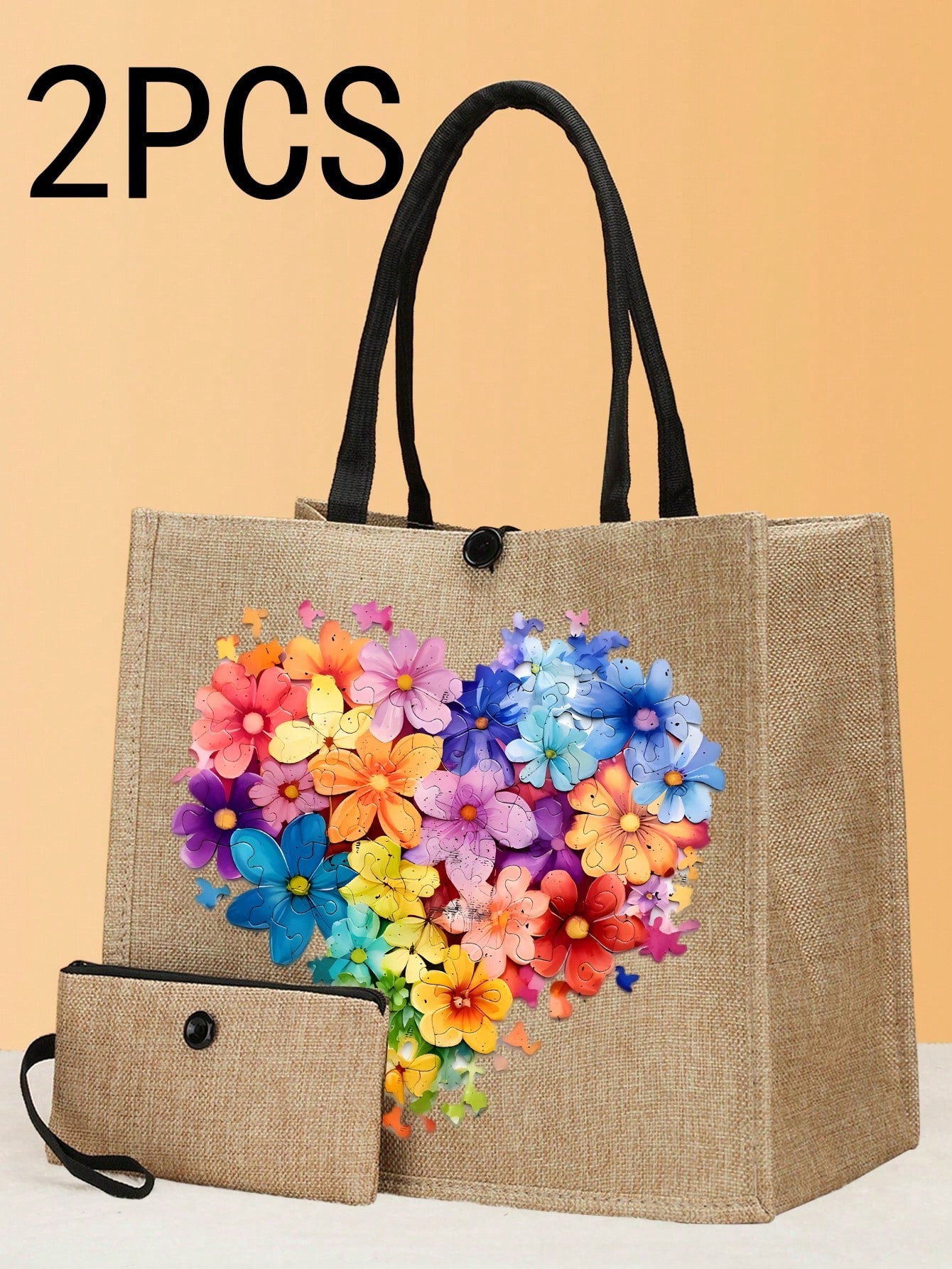 2PCS Rare Love Print Design Pattern, Large -Capacity Linen Two -Piece Combination, Personalized Gifts Of The Wedding Anniversary And The Birthday Of Friends, Ladies' Fashion Canvas Handbags Are Very Suitable For Shopping, Suitable For Shopping Bags, Suit