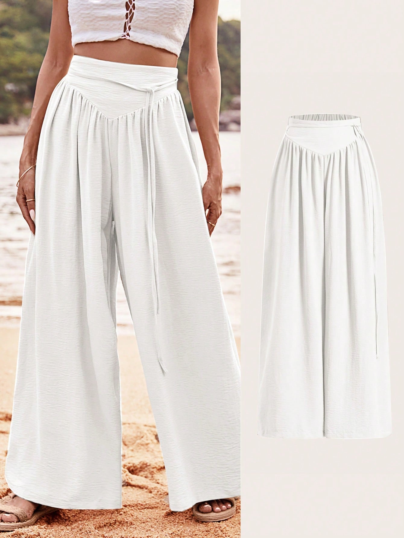 VCAY Vacation Women Plain Belted Casual Pants