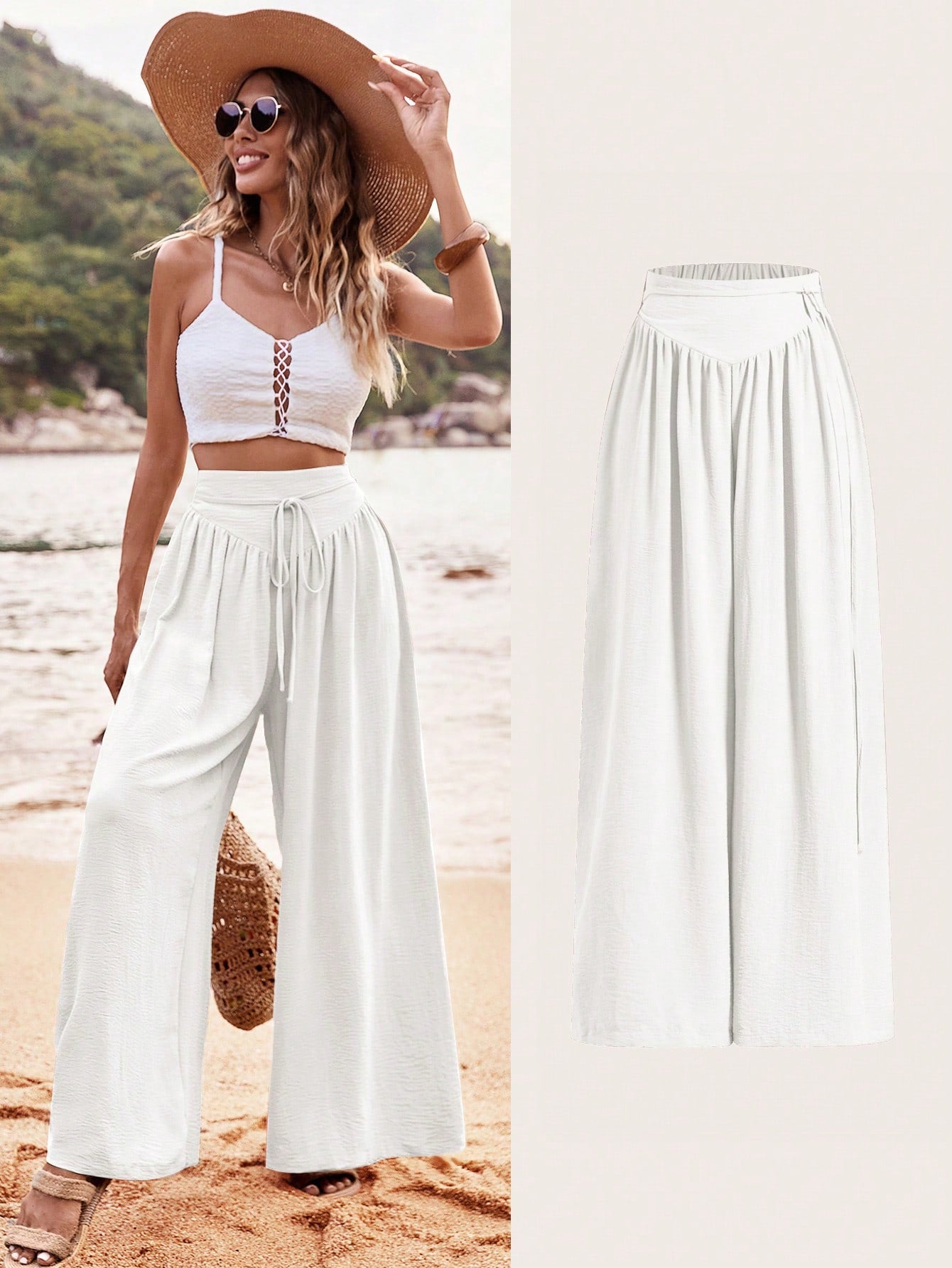 VCAY Vacation Women Plain Belted Casual Pants