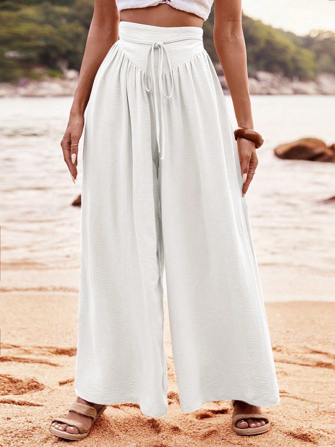 VCAY Vacation Women Plain Belted Casual Pants