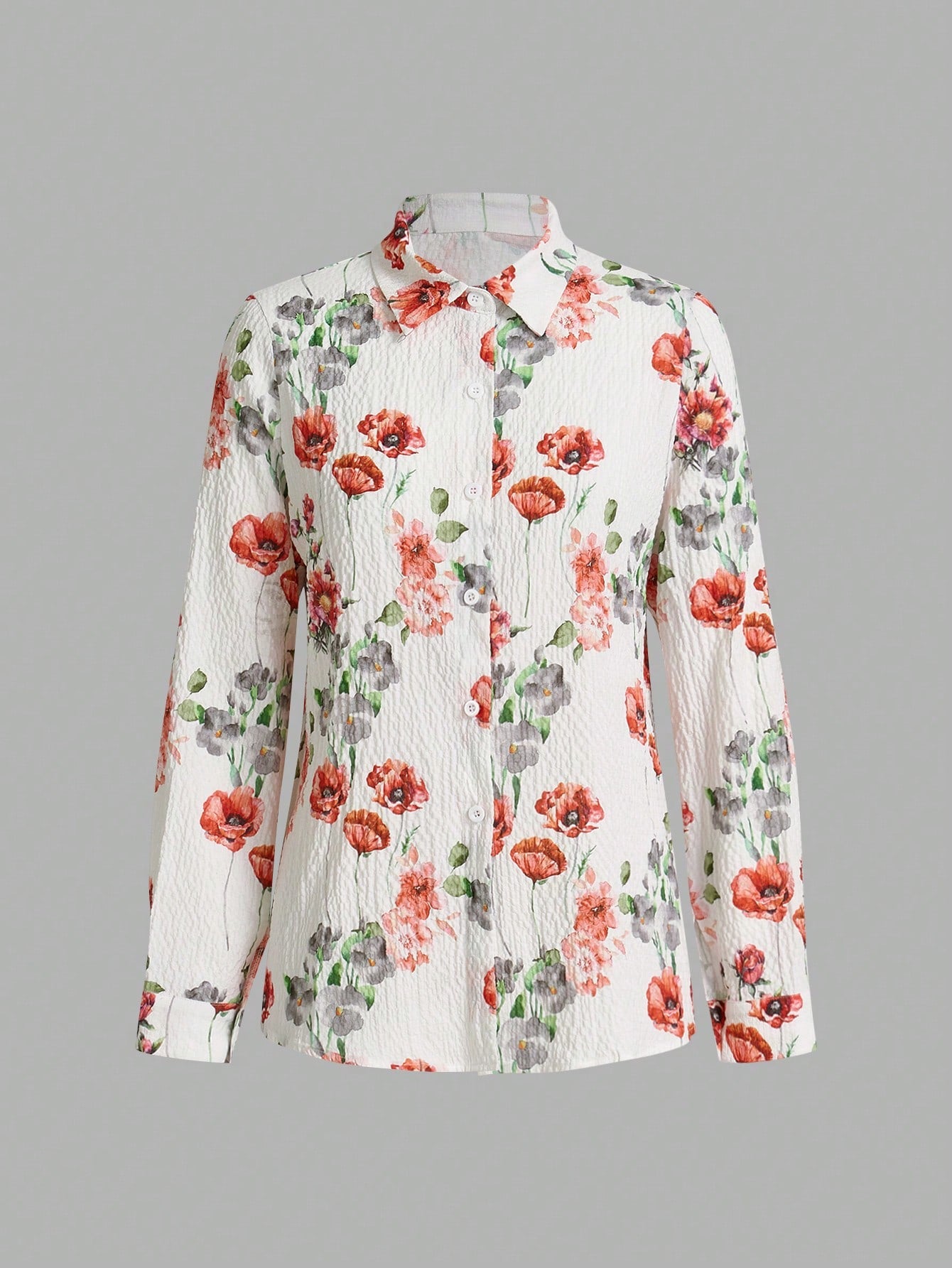 LUNE Women Spring And Autumn Casual Floral Print Long-Sleeved Shirt