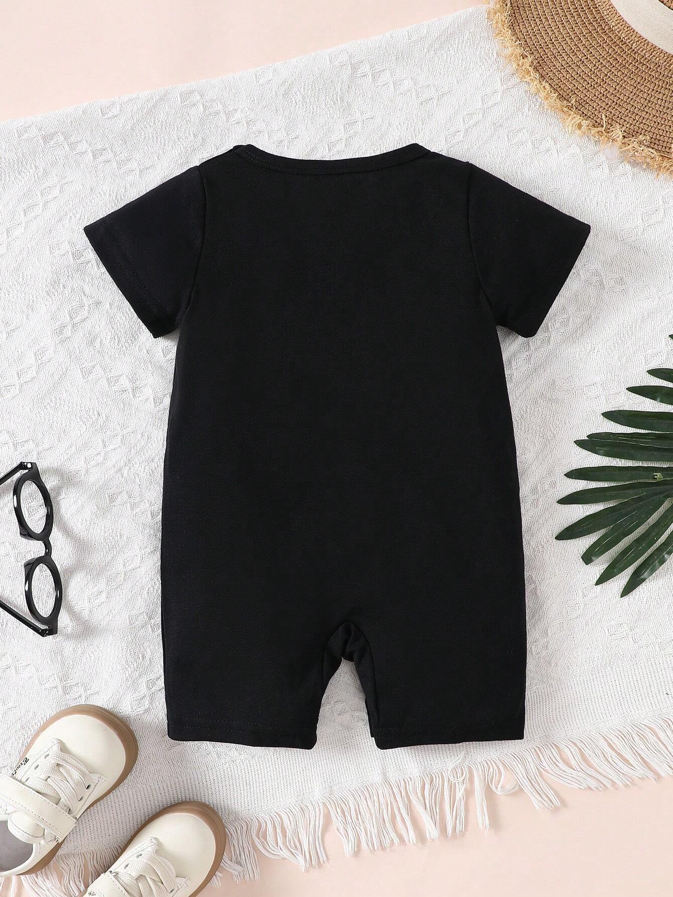 Baby Boys Cute Letter Print Casual Short Sleeve Romper, Summer