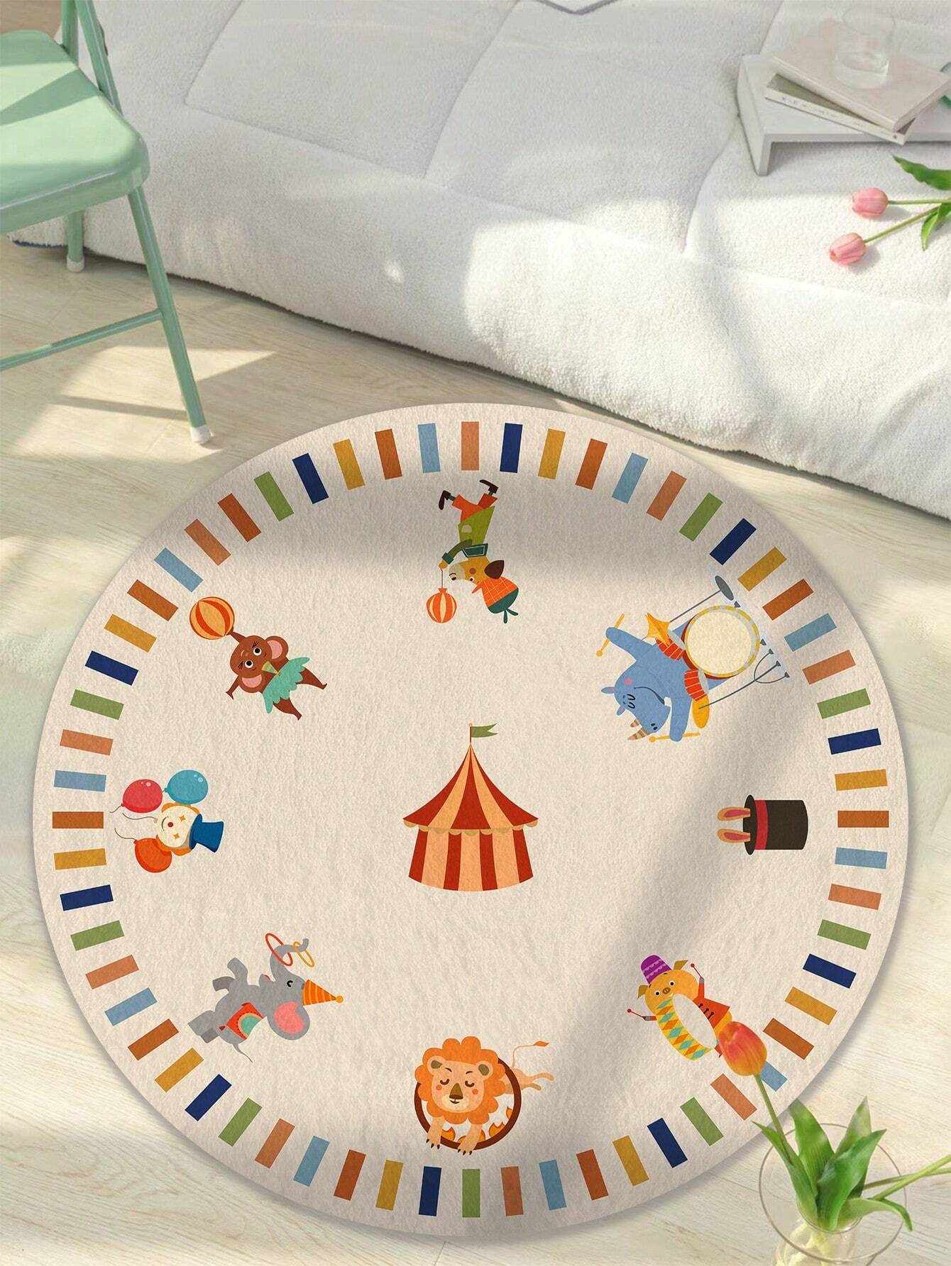 1pc Round Children Carpet, Cartoon Style Soft And Thick Anti-Slip Washable Floor Mat, Ideal For Living Room And Bedroom Home Decor ,Room Decor