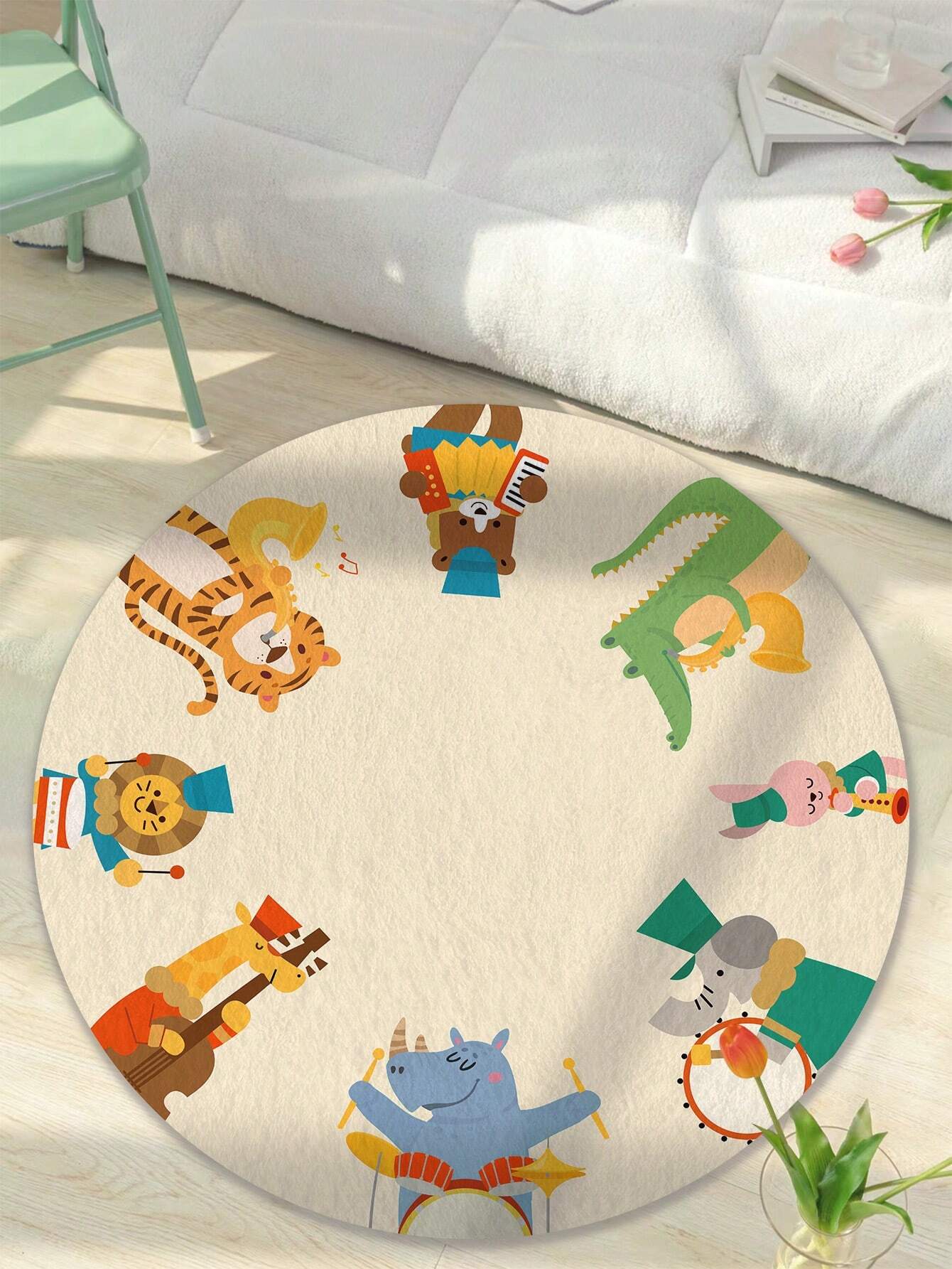 1pc Round Children Carpet, Cartoon Style Soft And Thick Anti-Slip Washable Floor Mat, Ideal For Living Room And Bedroom Home Decor ,Room Decor