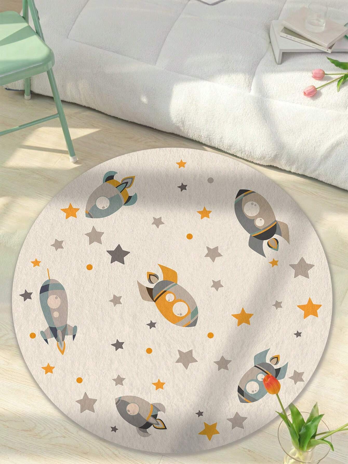 1pc Round Children Carpet, Cartoon Style Soft And Thick Anti-Slip Washable Floor Mat, Ideal For Living Room And Bedroom Home Decor ,Room Decor