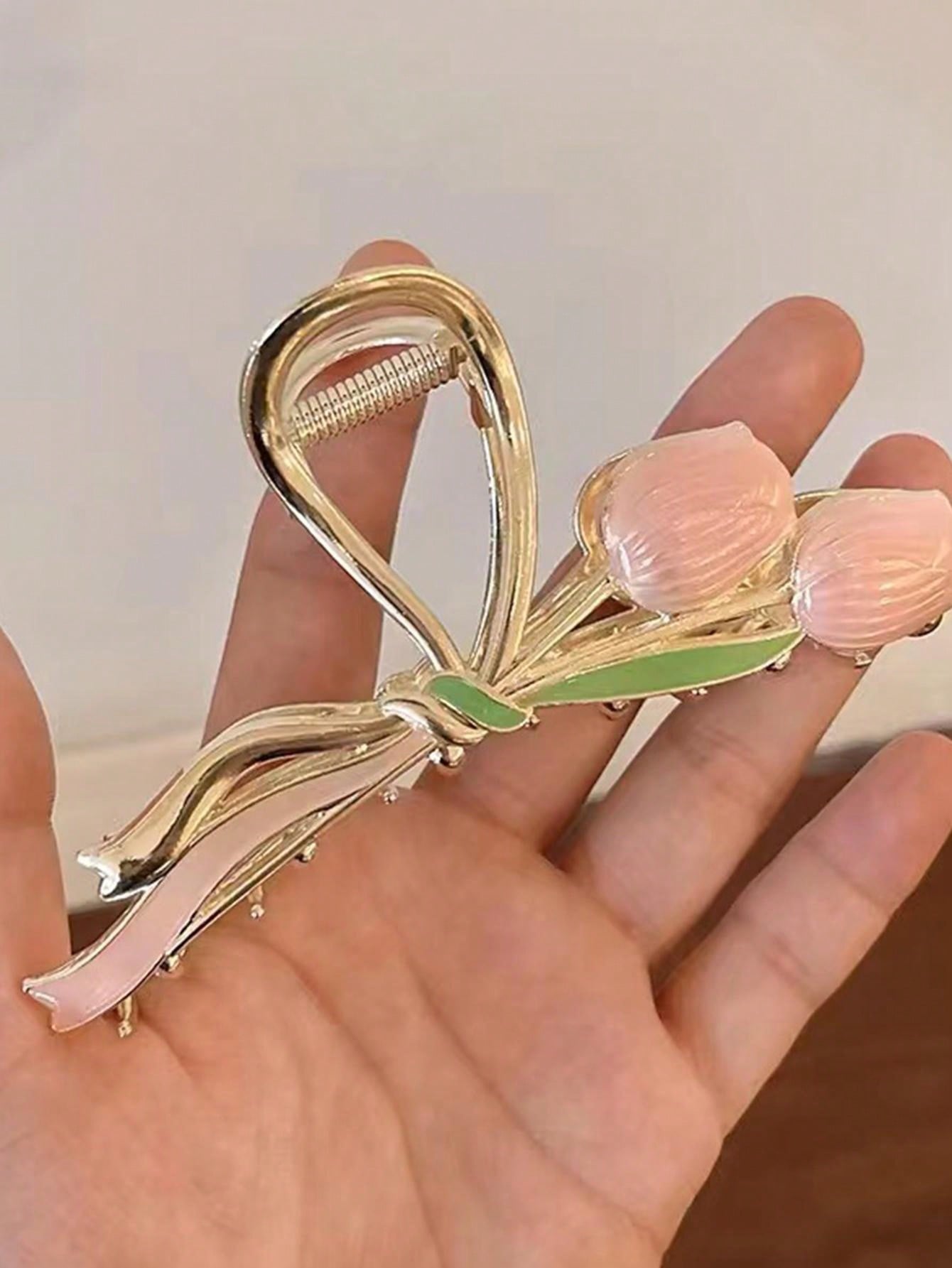 1pc Women Alloy Big Tulip Flower Hair Claw Clip, Pink, Suitable For Daily Use In Hairstyling, Half Up Hair, Ponytail, Easy Matching With Elegant And Fashionable Style Halloween