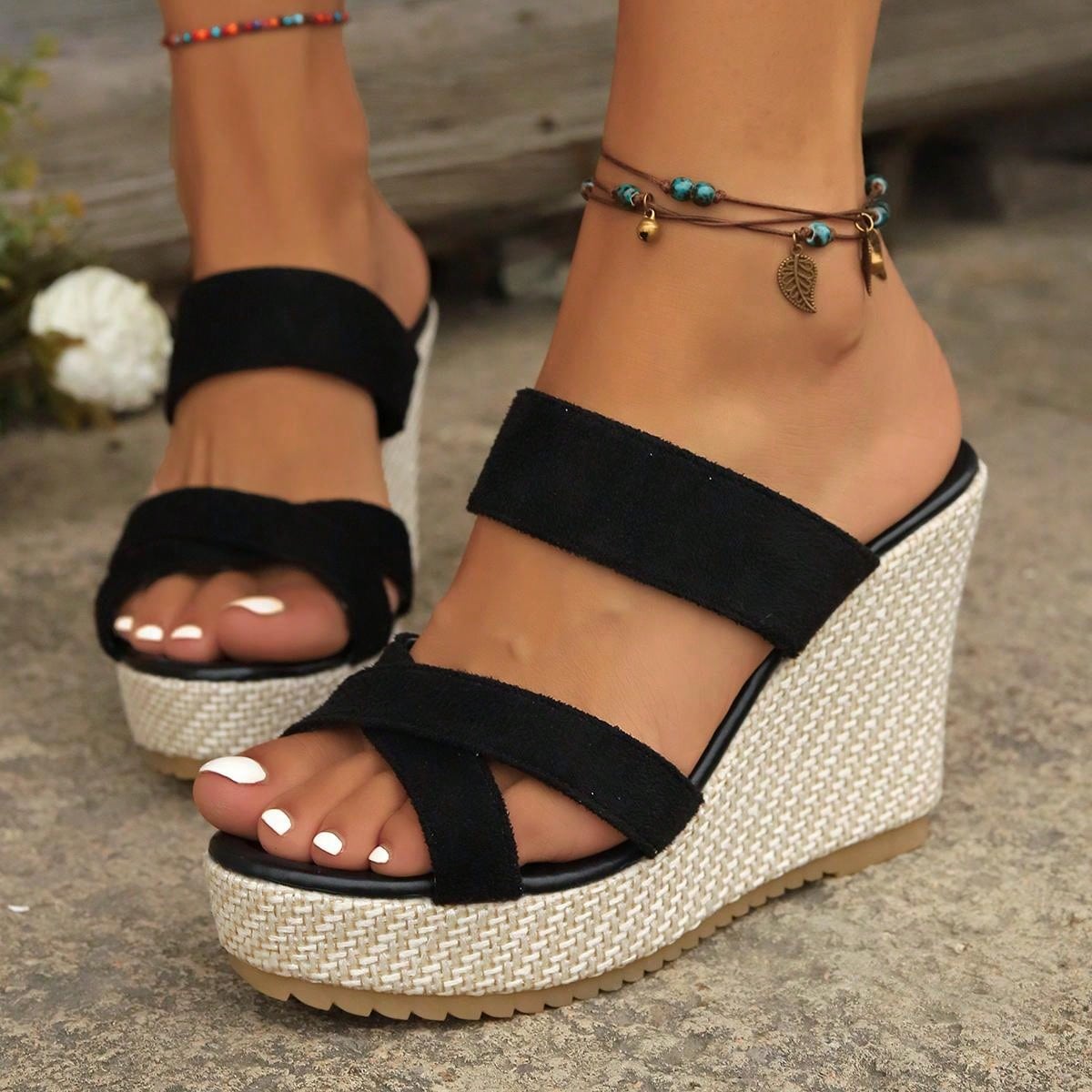 2024 New Style Suede Thick Heel Wedges Women's Daily Wear Slip On Slides!