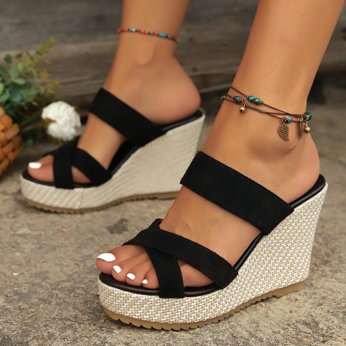 2024 New Style Suede Thick Heel Wedges Women's Daily Wear Slip On Slides!