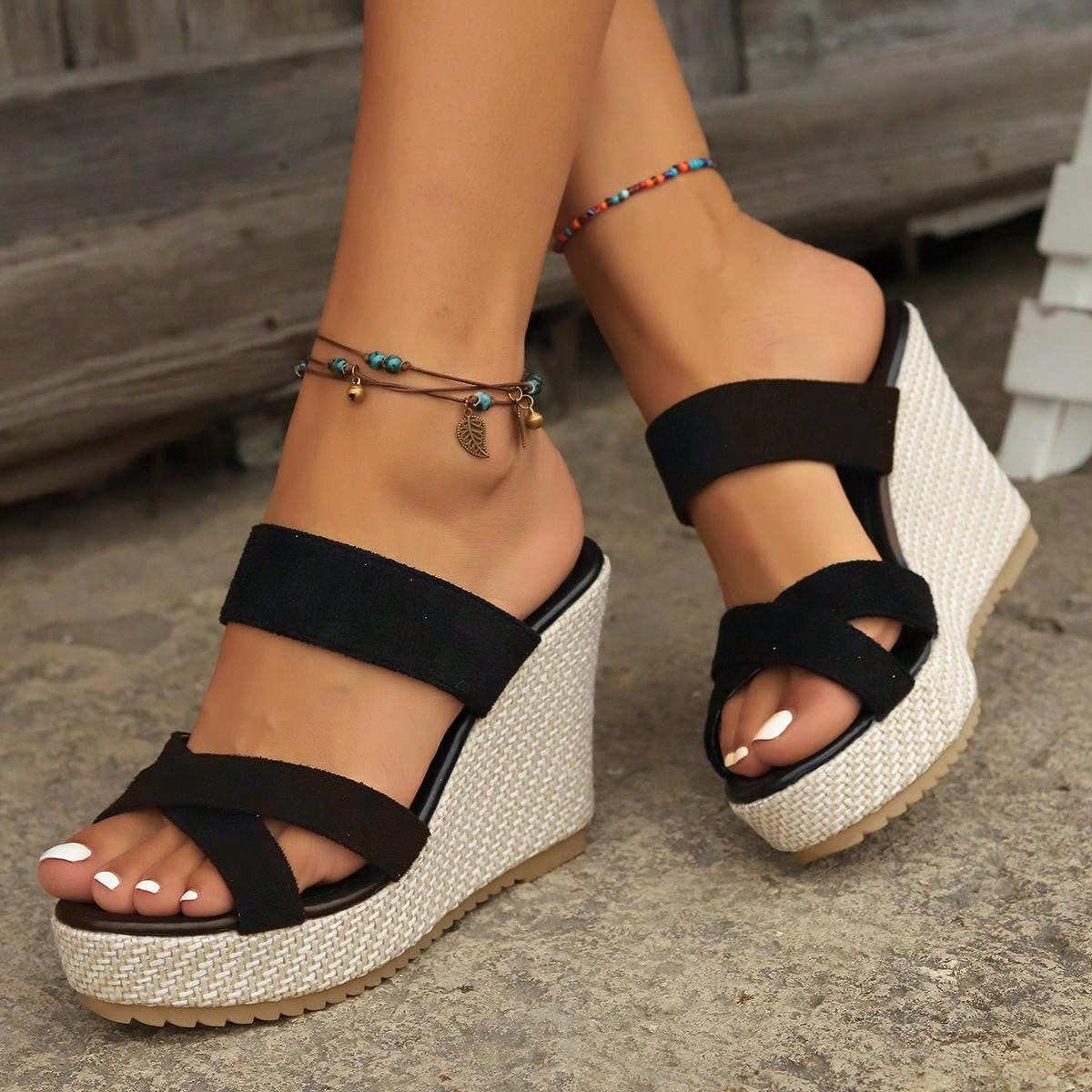 2024 New Style Suede Thick Heel Wedges Women's Daily Wear Slip On Slides!