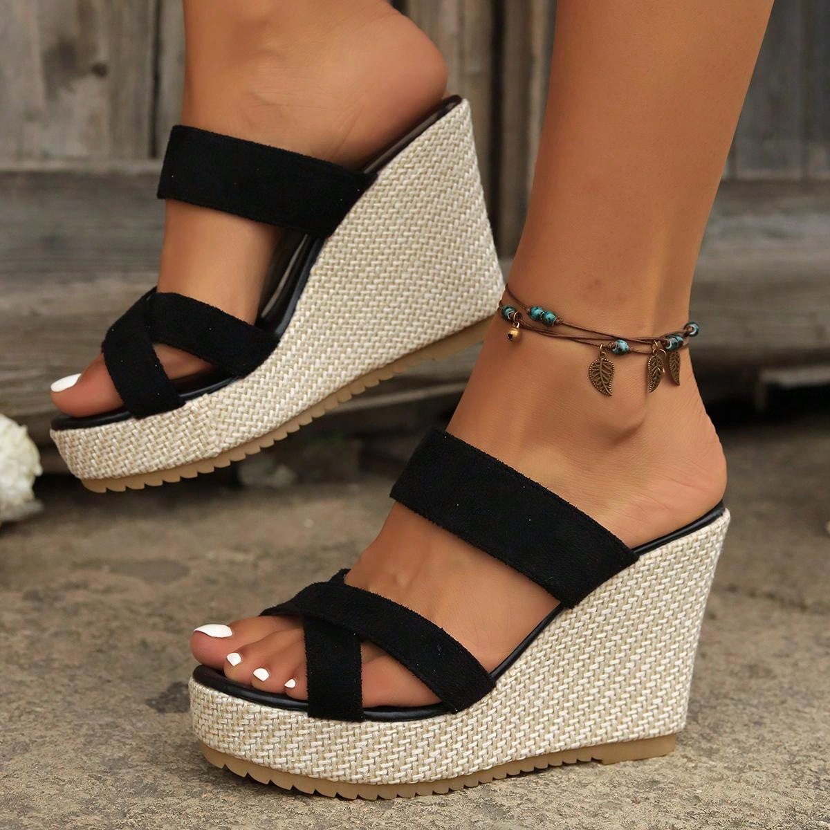 2024 New Style Suede Thick Heel Wedges Women's Daily Wear Slip On Slides!