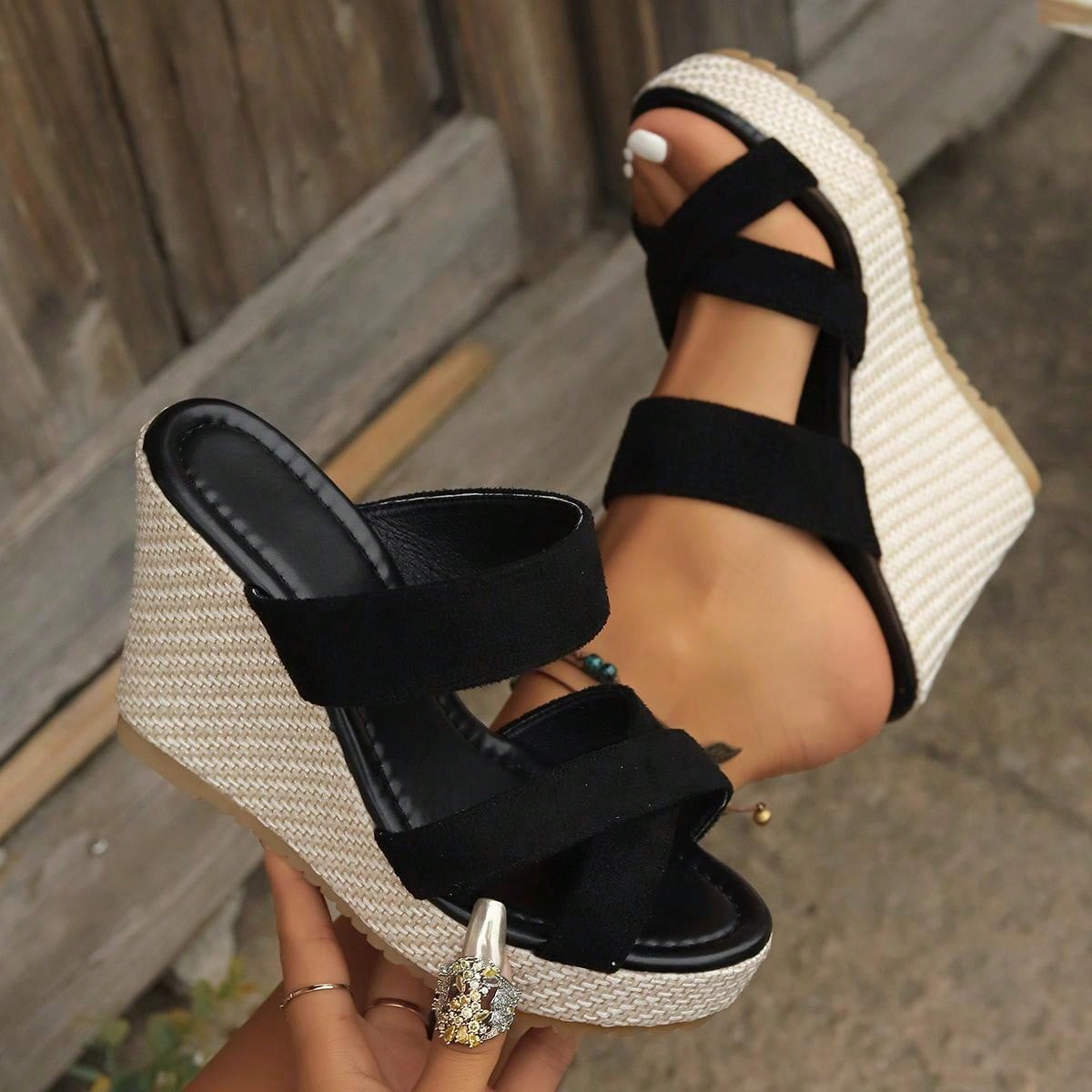 2024 New Style Suede Thick Heel Wedges Women's Daily Wear Slip On Slides!