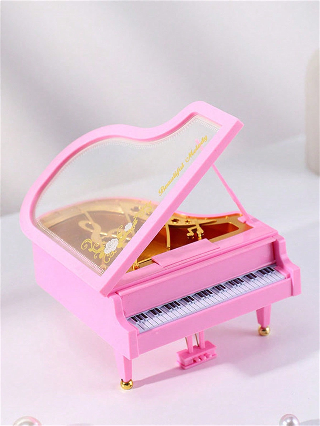 1pc Piano Key Wind-Up Music Box - Suitable As Birthday Gift For Girls Or Desk Decoration