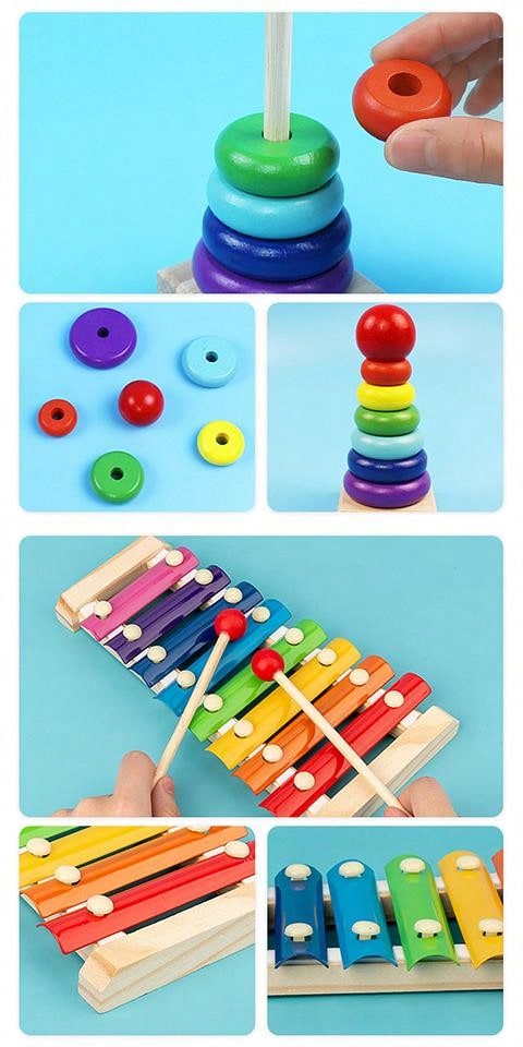 Christmas Decoration 10pcs Montessori Educational Wooden Toys For Boys Girls, Preschool Learning Toys Suitable For 3-6 Years Old Kids, Great Birthday/Halloween/Christmas Gifts