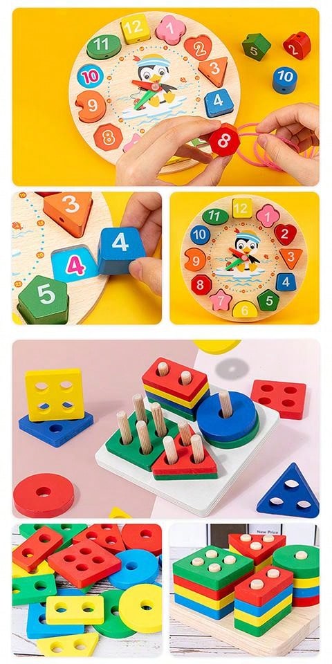 Christmas Decoration 10pcs Montessori Educational Wooden Toys For Boys Girls, Preschool Learning Toys Suitable For 3-6 Years Old Kids, Great Birthday/Halloween/Christmas Gifts