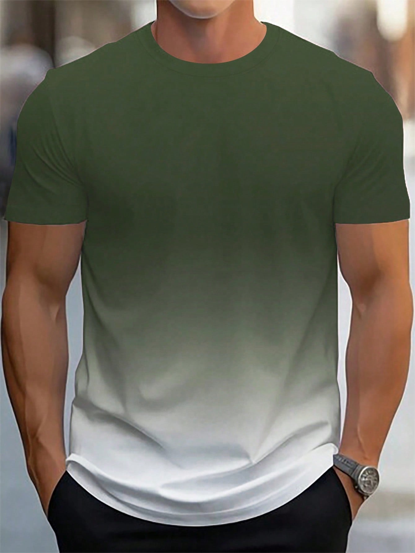 Manfinity Homme Men Ombre Casual Daily Wear Short Sleeve T-Shirt For Spring/Summer