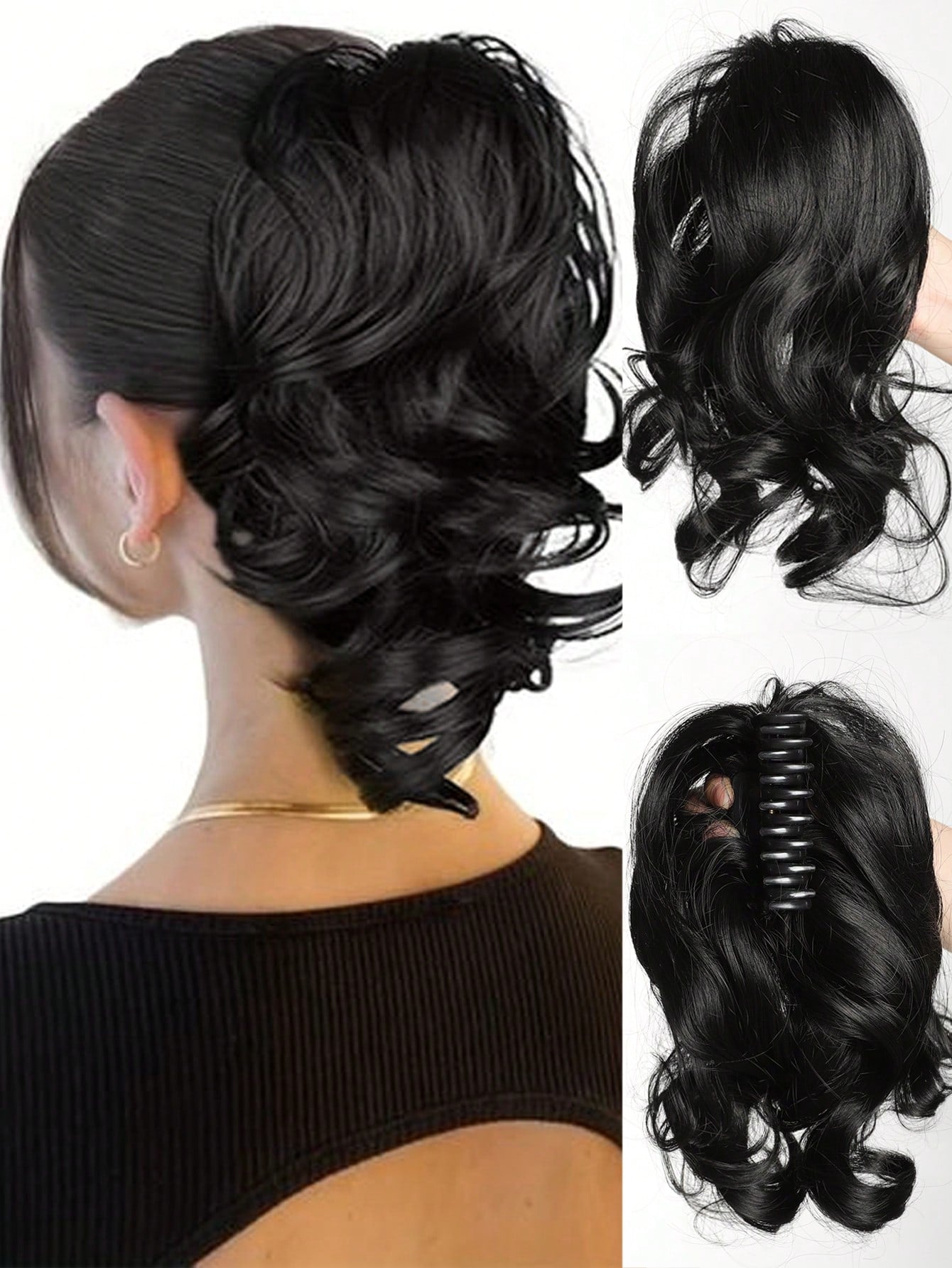 Elegant Claw Clip Ponytail - Short Curly Wavy Look, Synthetic Hair Extensions For Daily Chic, Easy-To Attach Hair Accessory For AlI Occasions