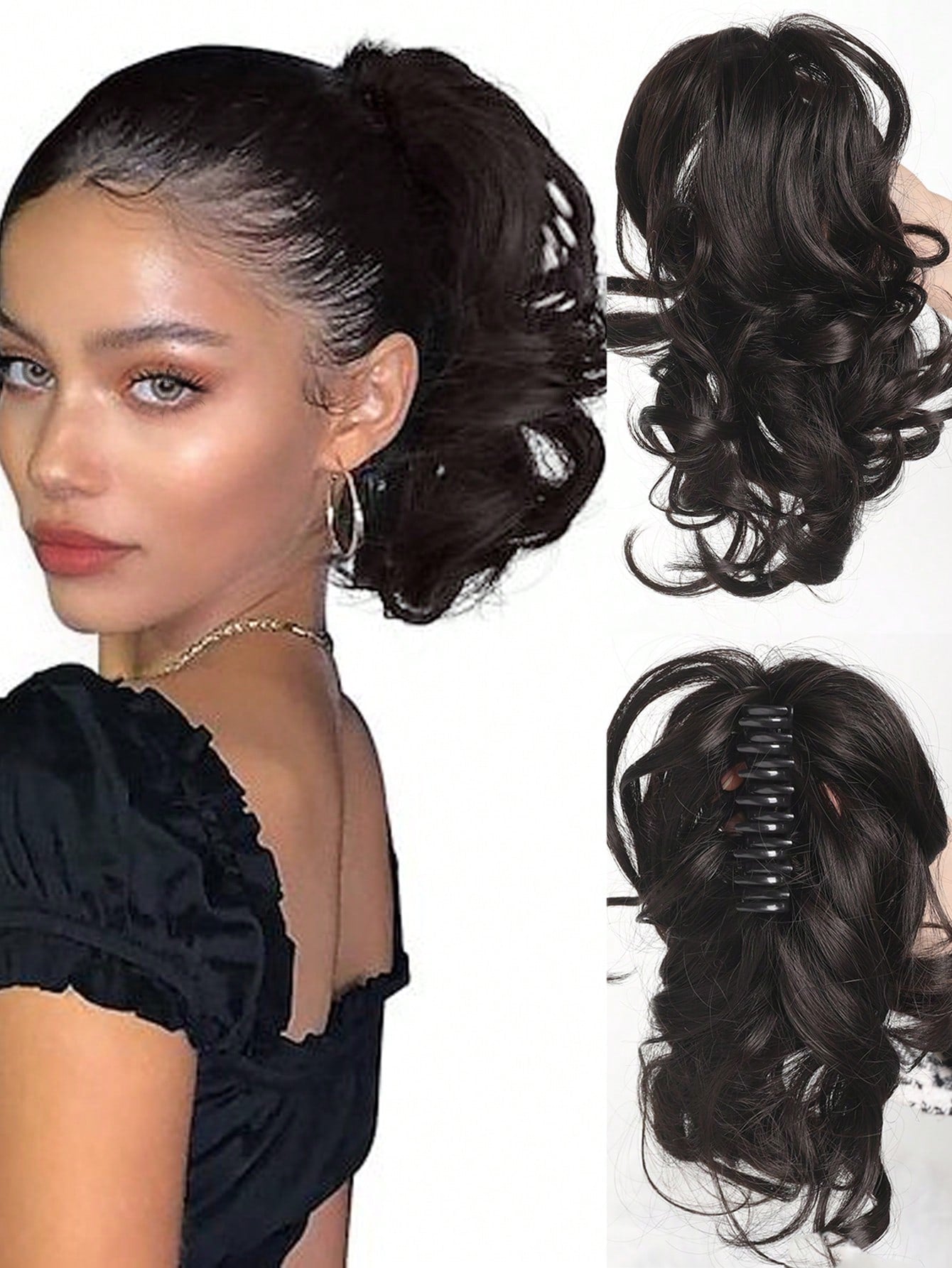 Elegant Claw Clip Ponytail - Short Curly Wavy Look, Synthetic Hair Extensions For Daily Chic, Easy-To Attach Hair Accessory For AlI Occasions