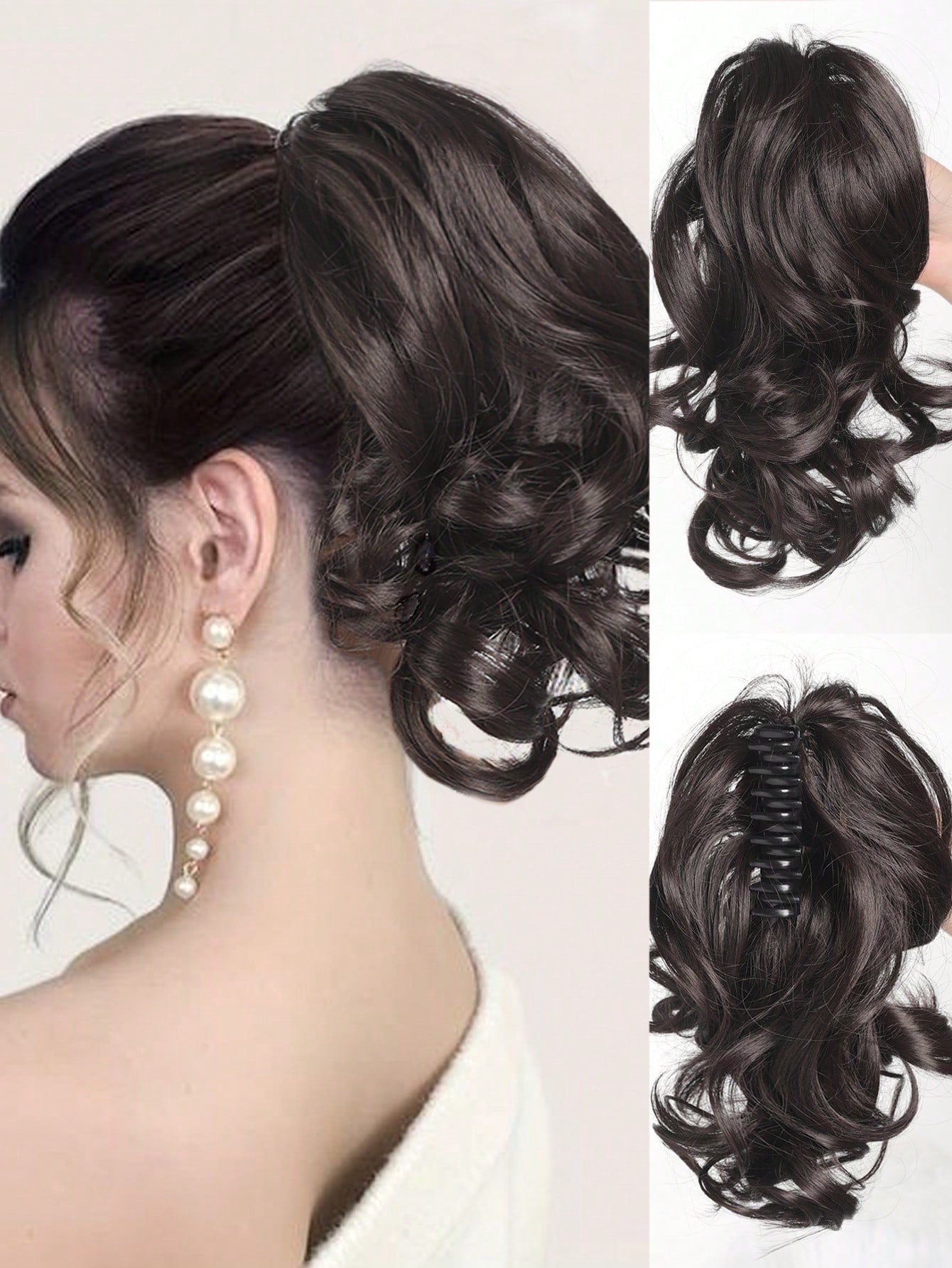 Elegant Claw Clip Ponytail - Short Curly Wavy Look, Synthetic Hair Extensions For Daily Chic, Easy-To Attach Hair Accessory For AlI Occasions