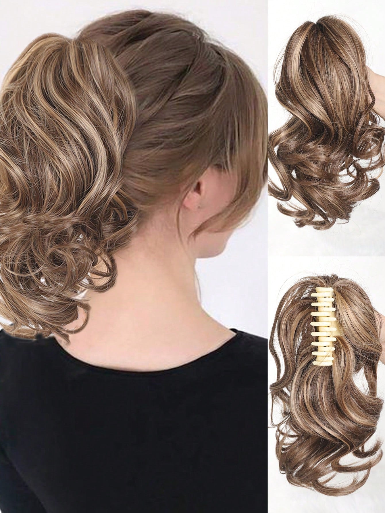 Elegant Claw Clip Ponytail - Short Curly Wavy Look, Synthetic Hair Extensions For Daily Chic, Easy-To Attach Hair Accessory For AlI Occasions