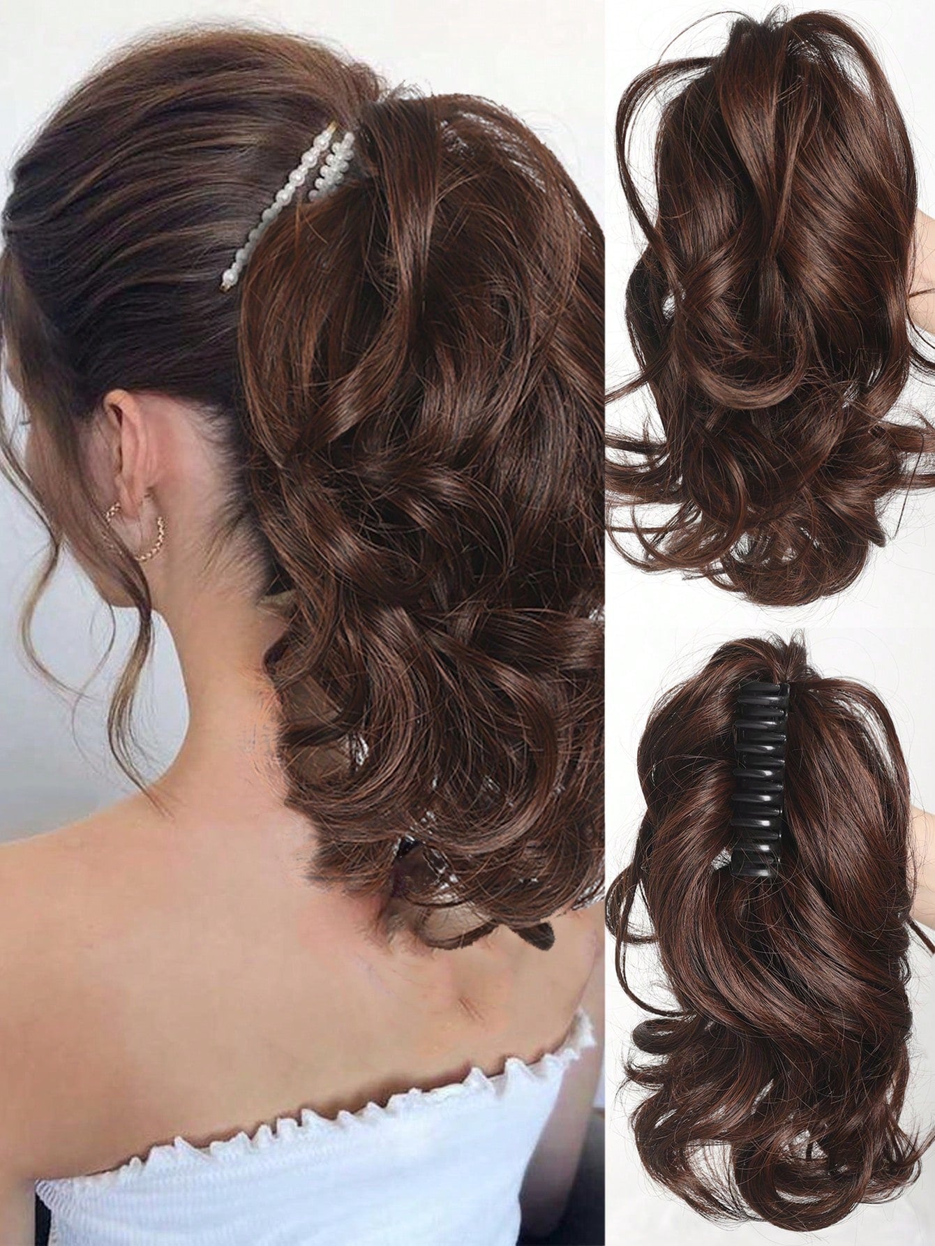 Elegant Claw Clip Ponytail - Short Curly Wavy Look, Synthetic Hair Extensions For Daily Chic, Easy-To Attach Hair Accessory For AlI Occasions