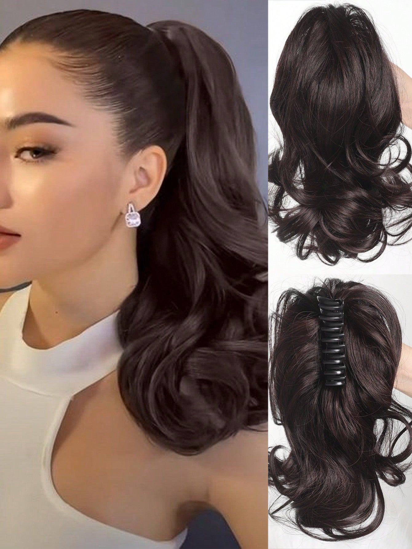 Elegant Claw Clip Ponytail - Short Curly Wavy Look, Synthetic Hair Extensions For Daily Chic, Easy-To Attach Hair Accessory For AlI Occasions