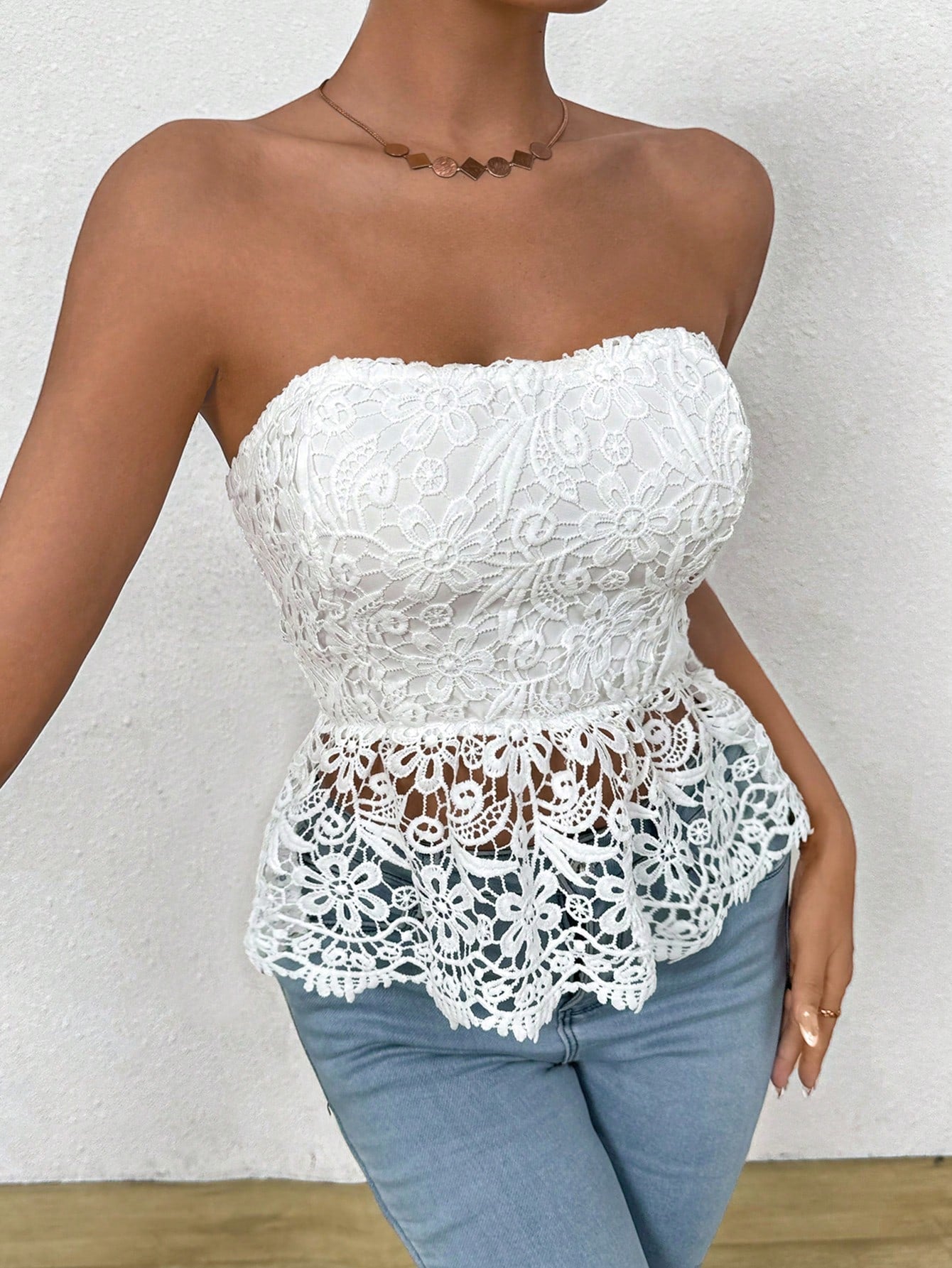 Raffinéa Ladies Solid Color Lace Bandeau Blouse