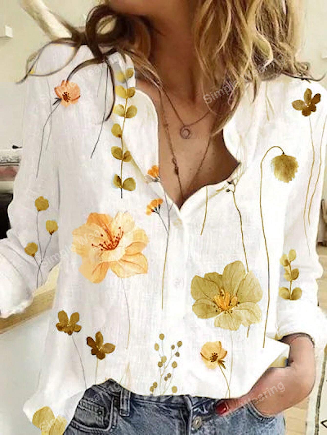 2024 New European And American Style Flower Printed Long Sleeve Shirt