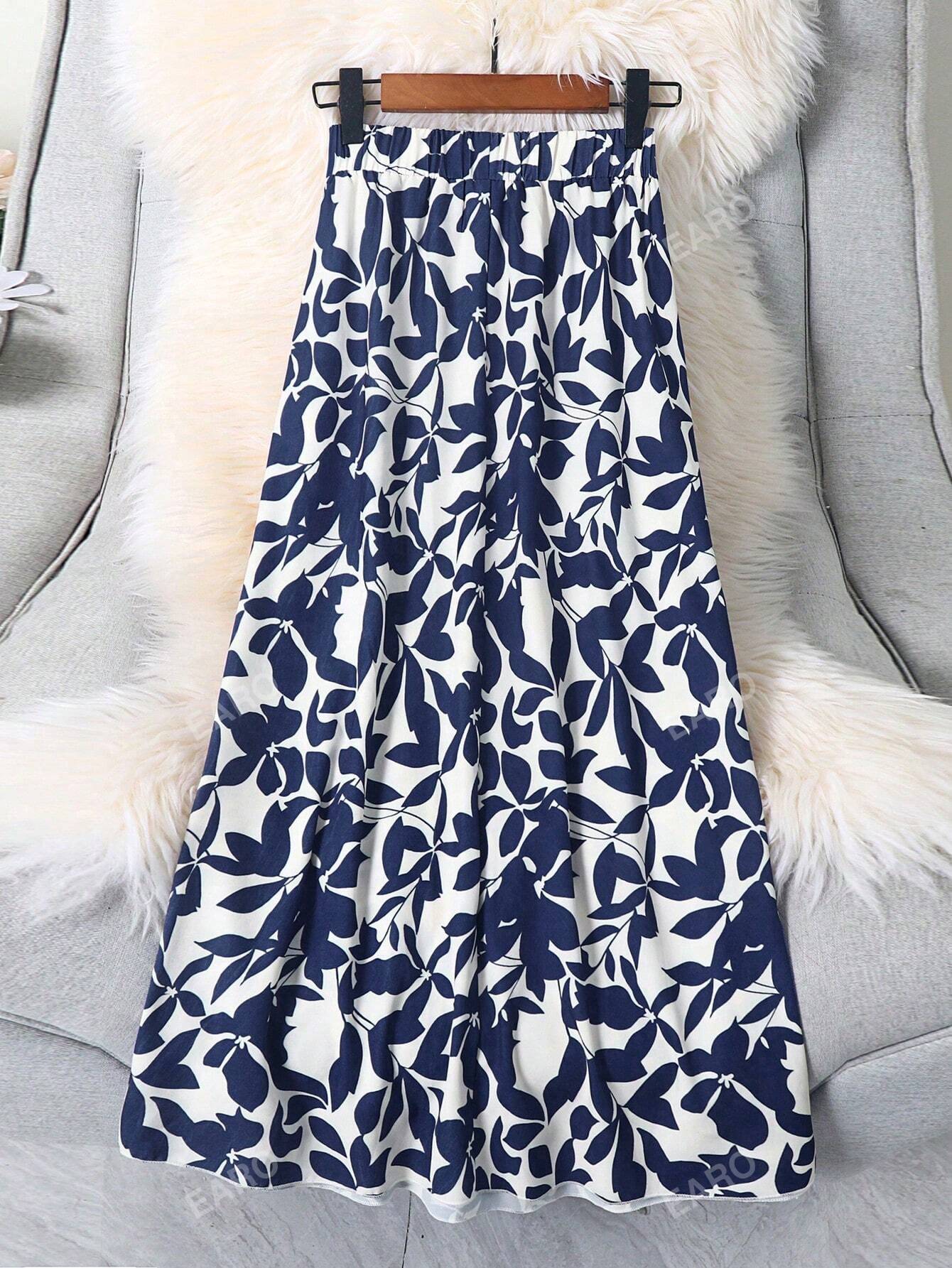 Women's Casual Long Skirt With All-Over Plant Print For Spring/Summer