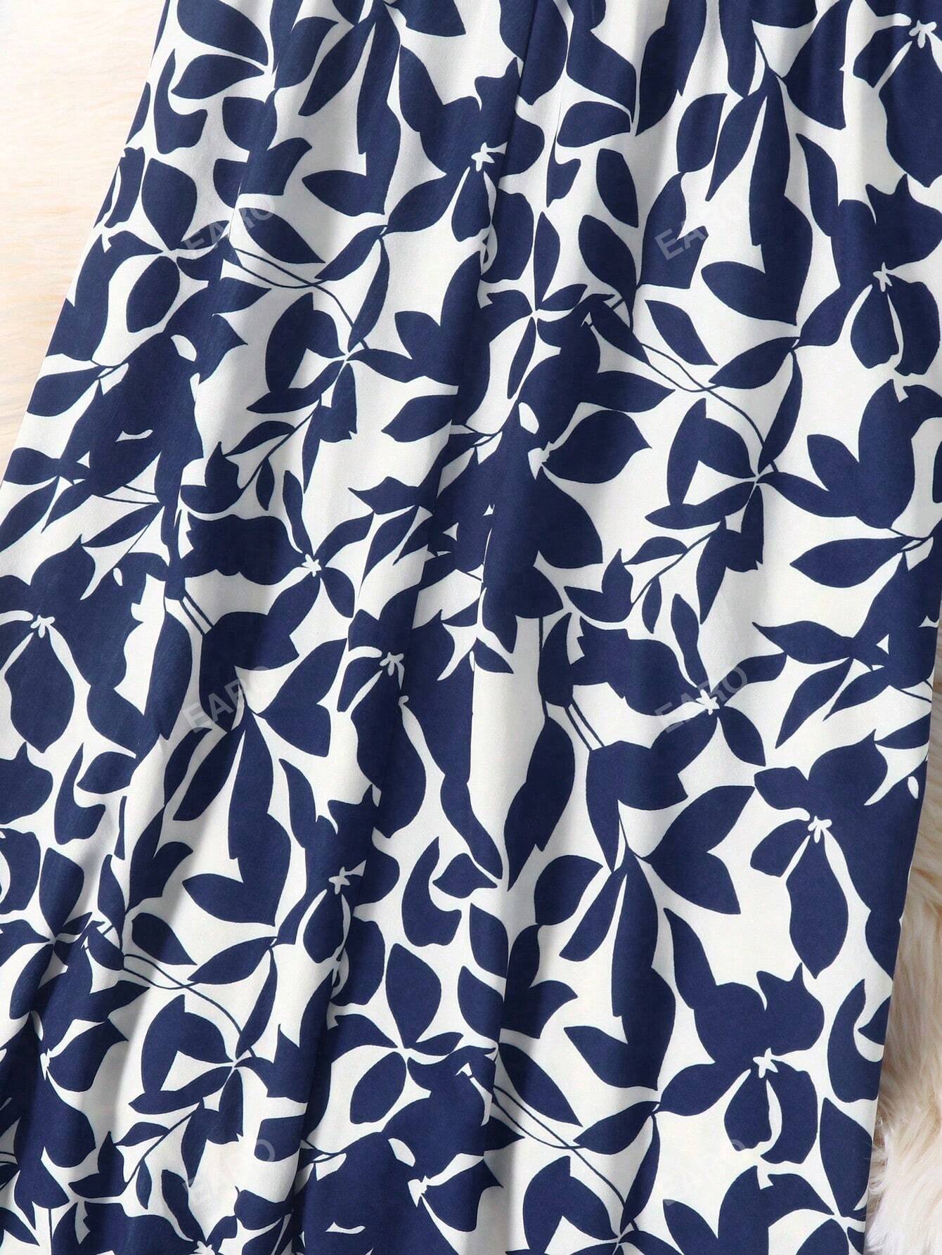 Women's Casual Long Skirt With All-Over Plant Print For Spring/Summer