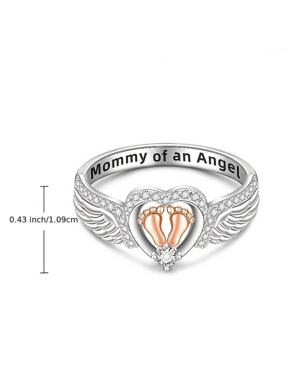 A Delicate Sterling Silver Rose Gold Plated Ring With Double Footprint And Angel Wings Engraving, Best Mother's Day Gift For New Moms