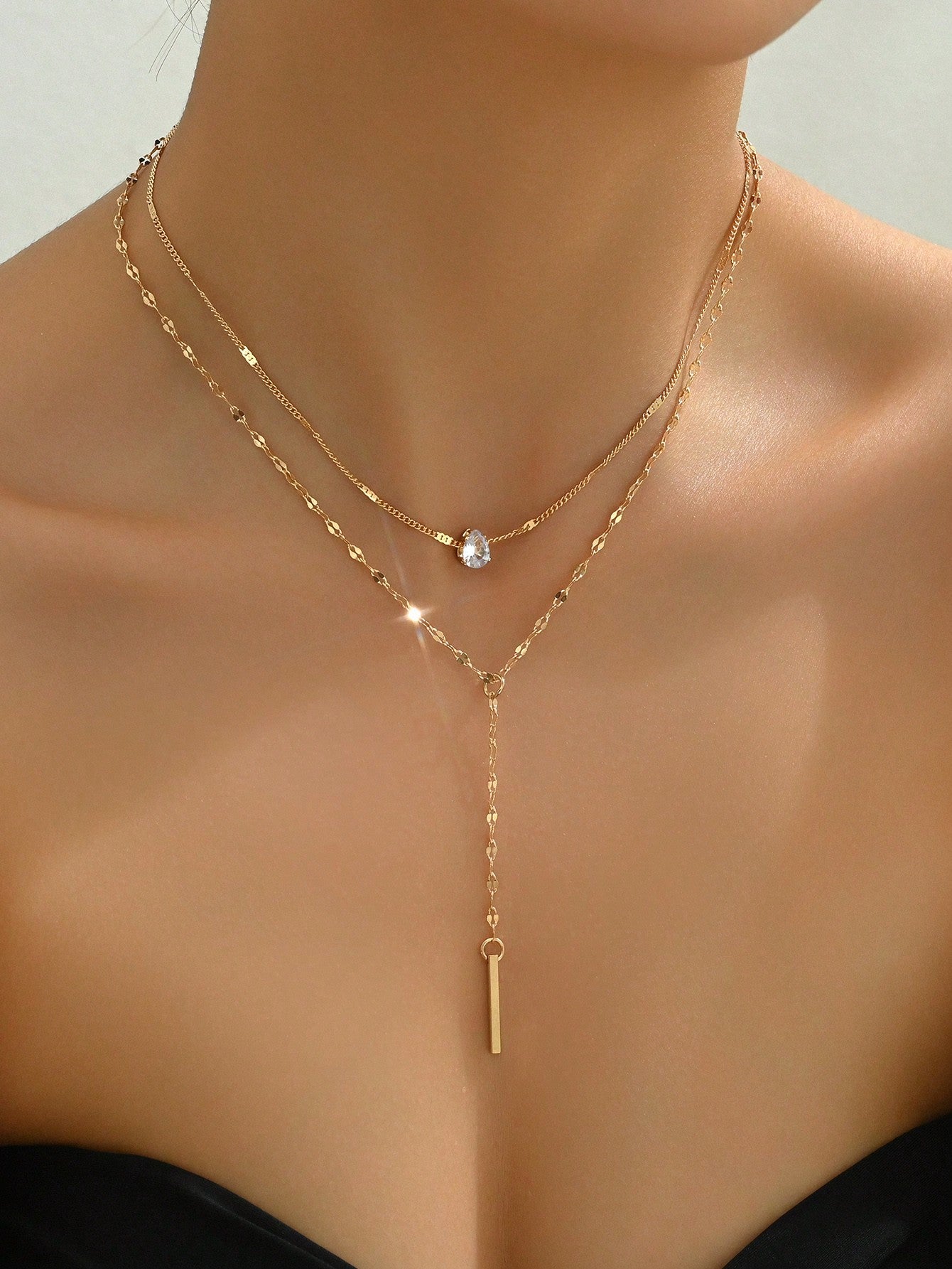 1 Fashionable And Elegant Y-Shaped Design Multi-Layered Necklace Suitable For Women's Daily Wear