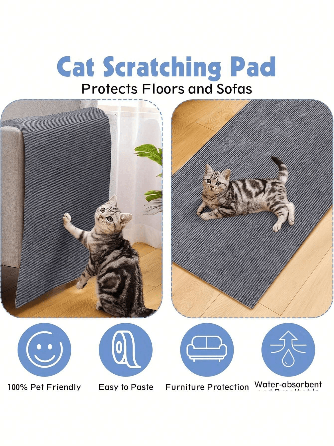 Wall Mounted Cat Scratching Pad Non-Slip Self-Adhesive Cat Scratching Board, Durable And Cuttable Indoor Furniture Protector, Cat Scratching Stickers