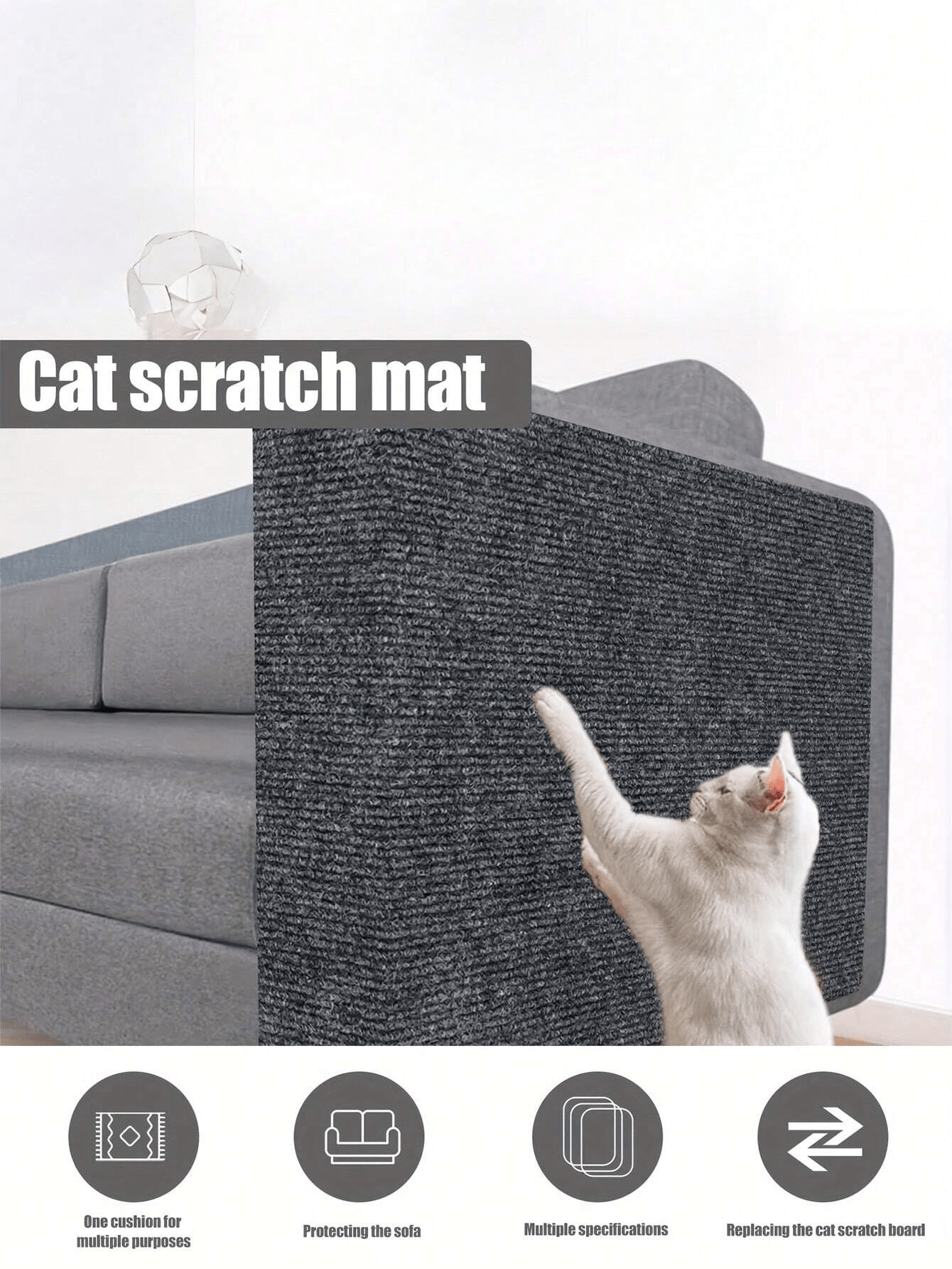 Wall Mounted Cat Scratching Pad Non-Slip Self-Adhesive Cat Scratching Board, Durable And Cuttable Indoor Furniture Protector, Cat Scratching Stickers