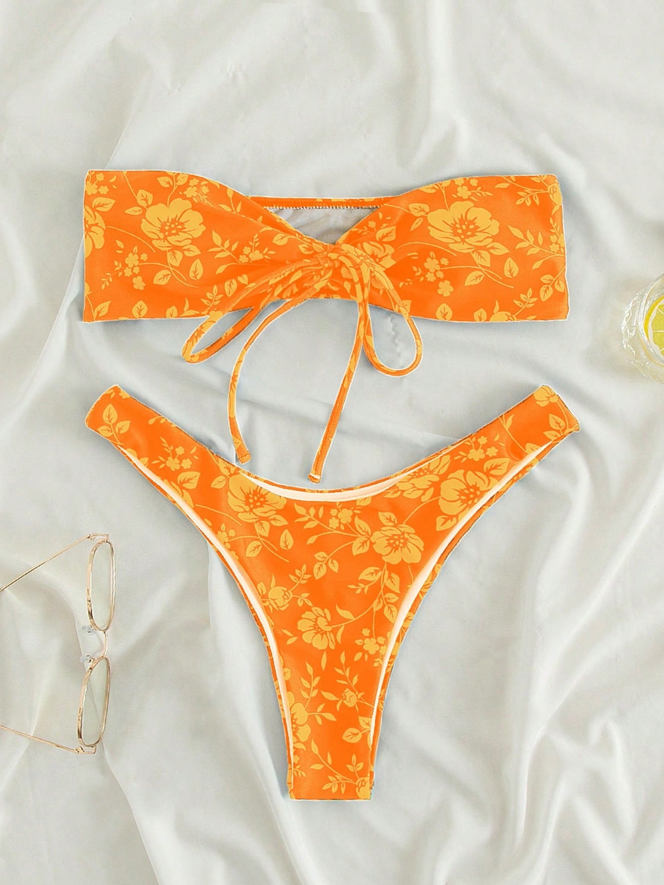 Swim Summer Beach Floral Bandeau High Cut Bikini Set