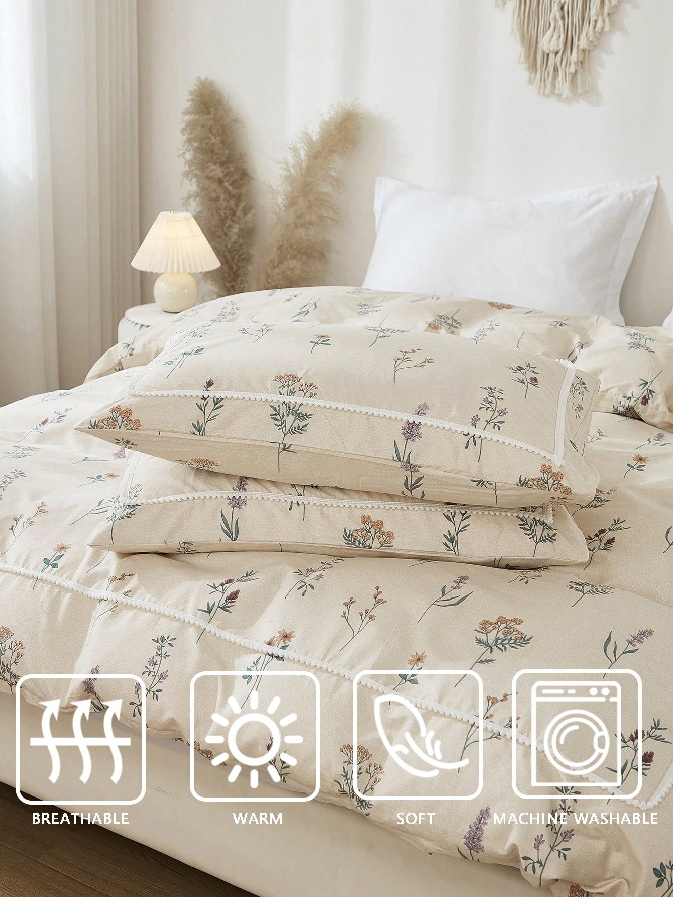 3pcs Floral Printed Bedding Set For Kids Including Duvet Cover And 2 Pillowcases