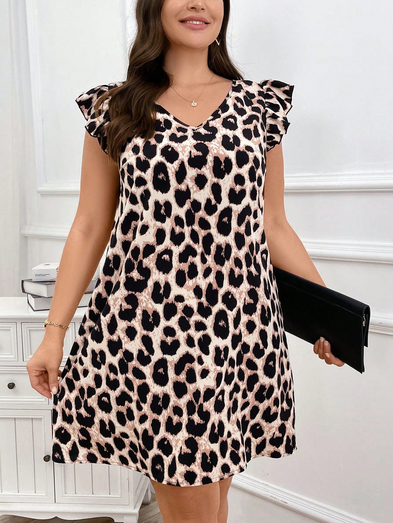 Clasi Plus Size Summer Casual Leopard Print Cap Sleeve Dress