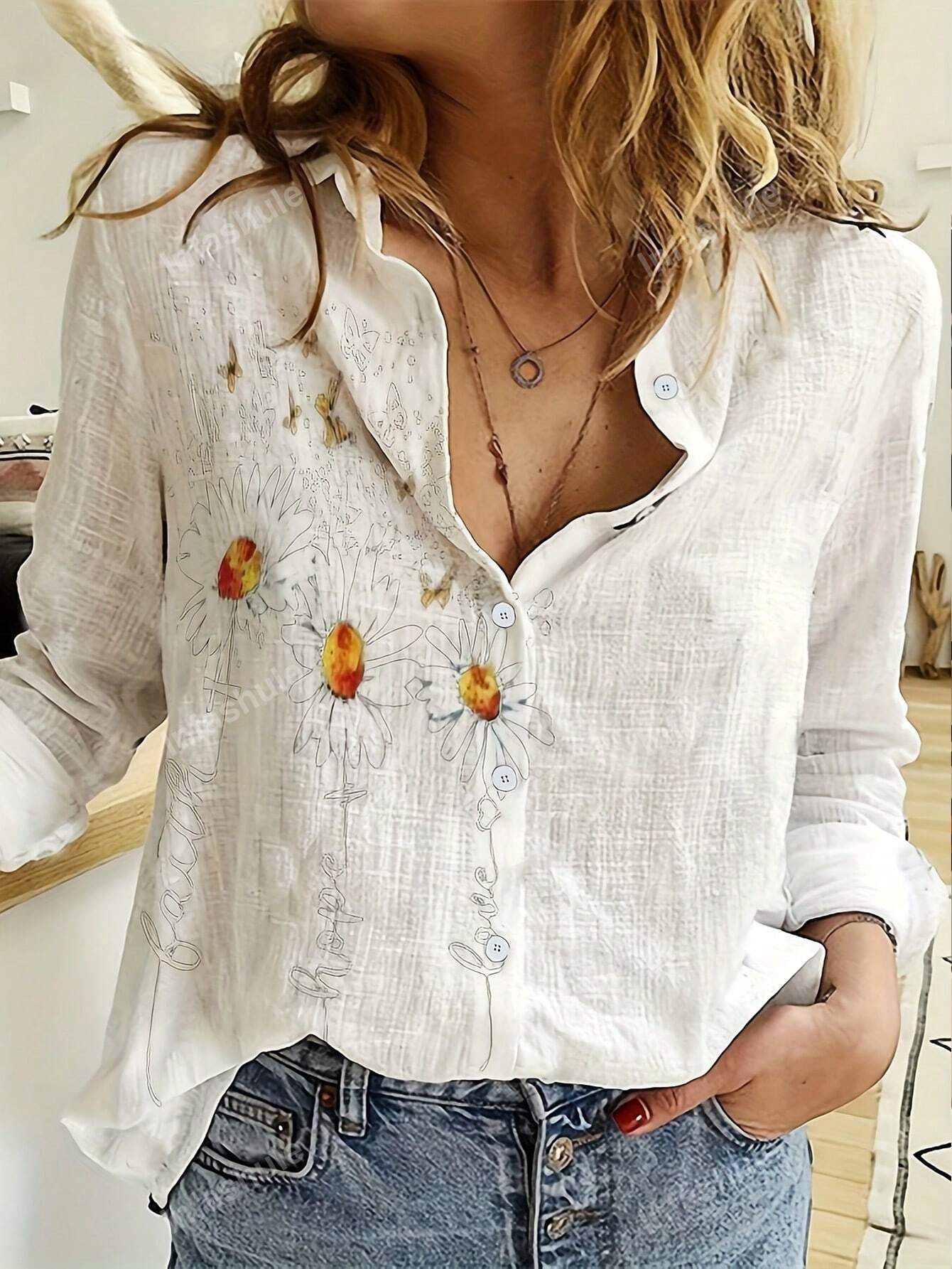 New European And American Printed Casual Long Sleeve Women's Shirt For Spring And Autumn