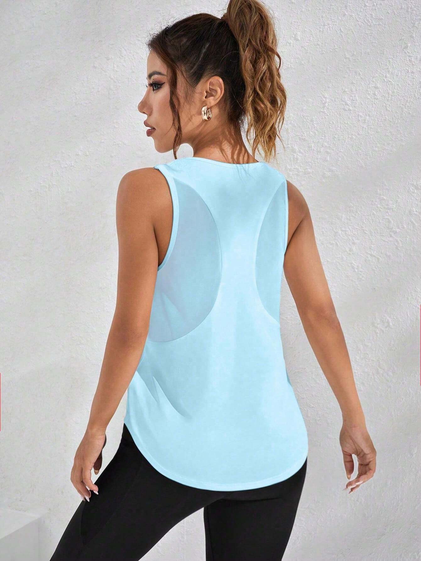 SHEIN Sport Exploreva Letter Graphic Curved Hem Sports Tank Top Gym Top Compression Shirt