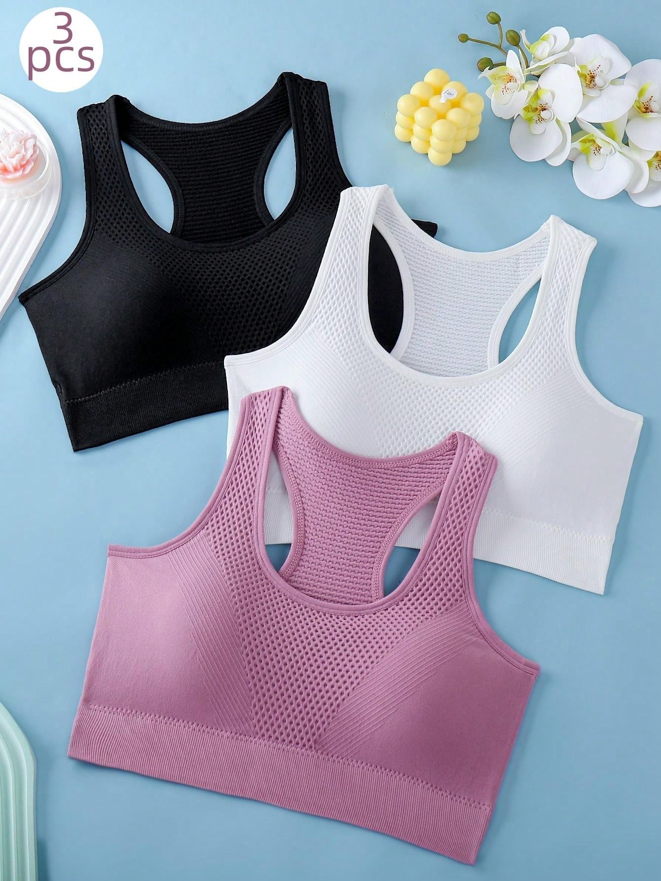 3pcs/Set Women Sports Bra, Yoga Fitness Running Bra, Seamless Workout Bra For Back Support, Lingerie