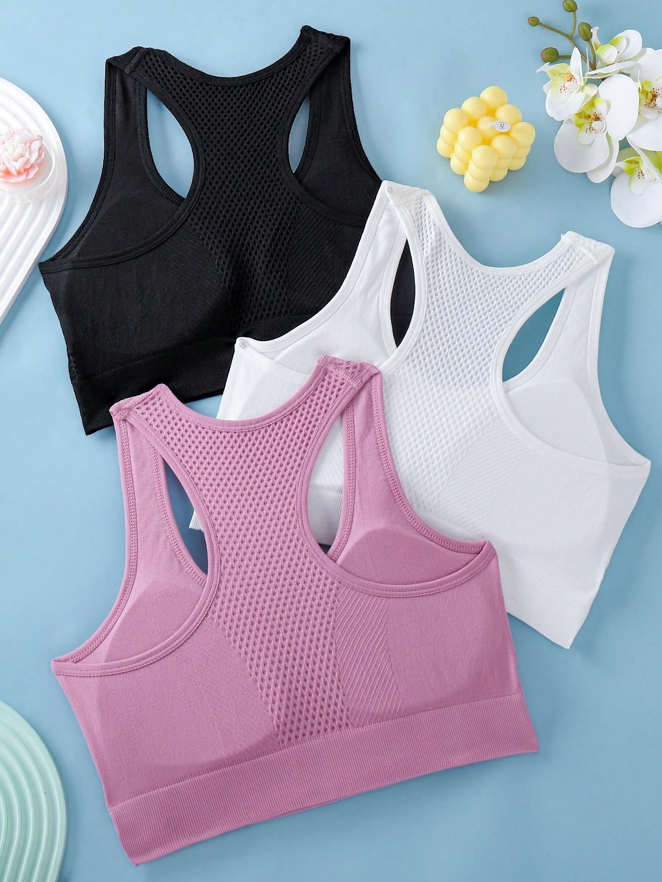 3pcs/Set Women Sports Bra, Yoga Fitness Running Bra, Seamless Workout Bra For Back Support, Lingerie