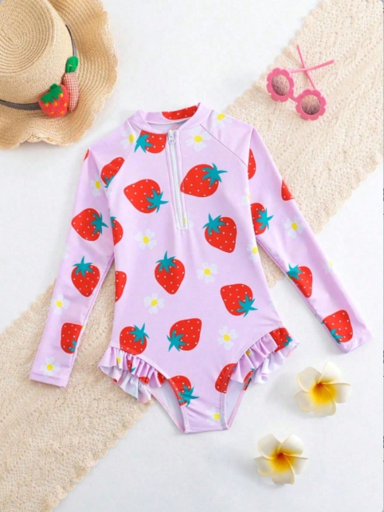 Young Girl Cute Plant Printed One-Piece Swimsuit