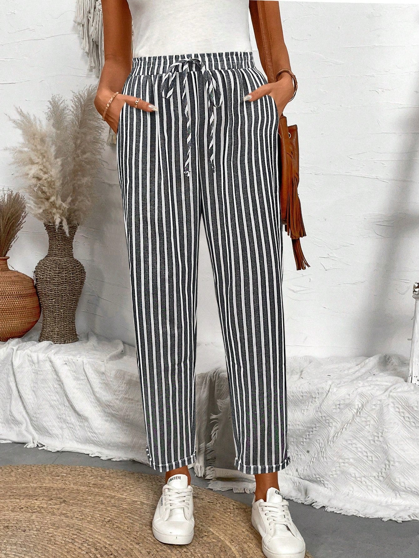 Relaxiva Women's Fashion Vertical Striped Straight Pants