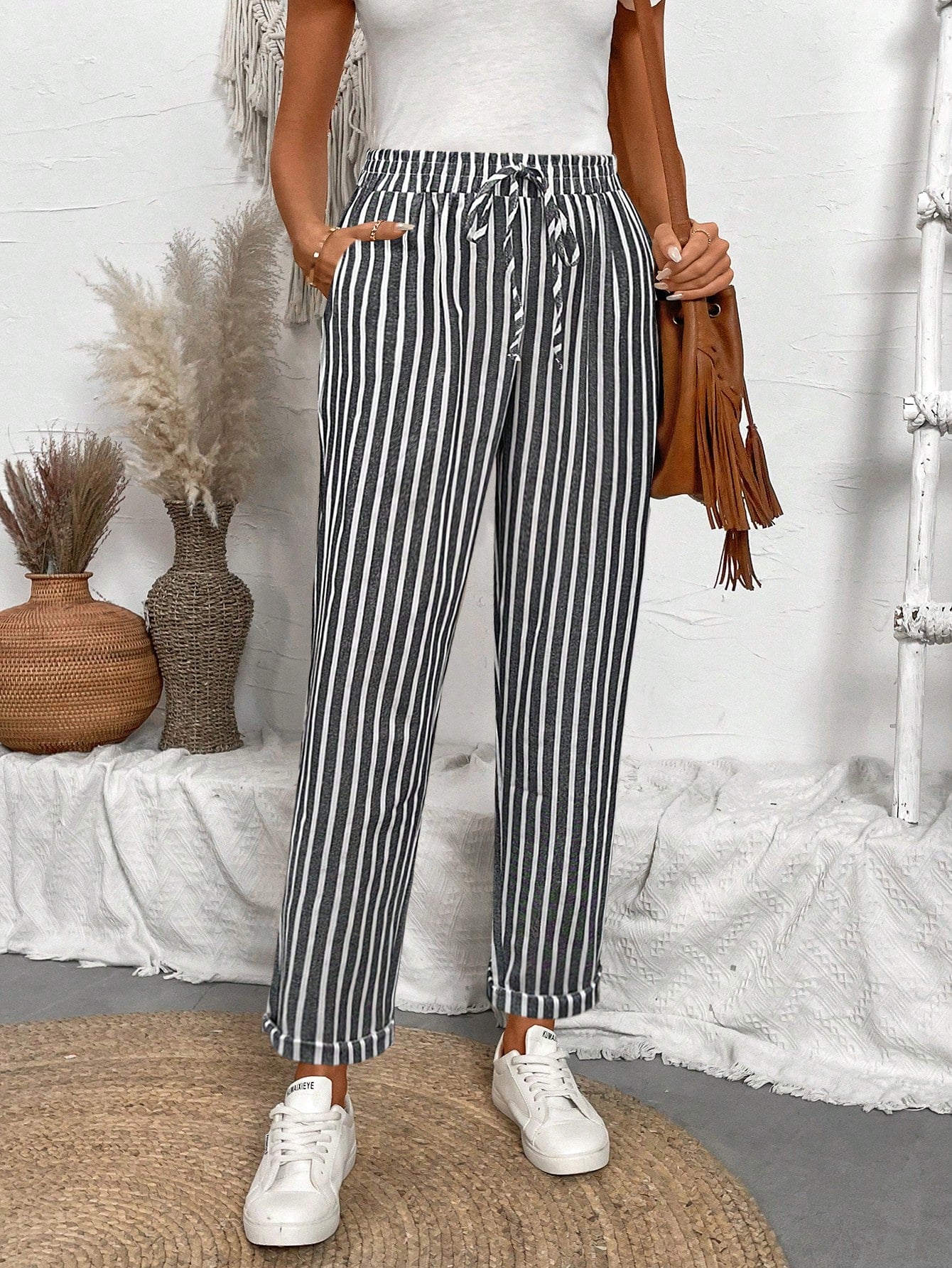 Relaxiva Women's Fashion Vertical Striped Straight Pants