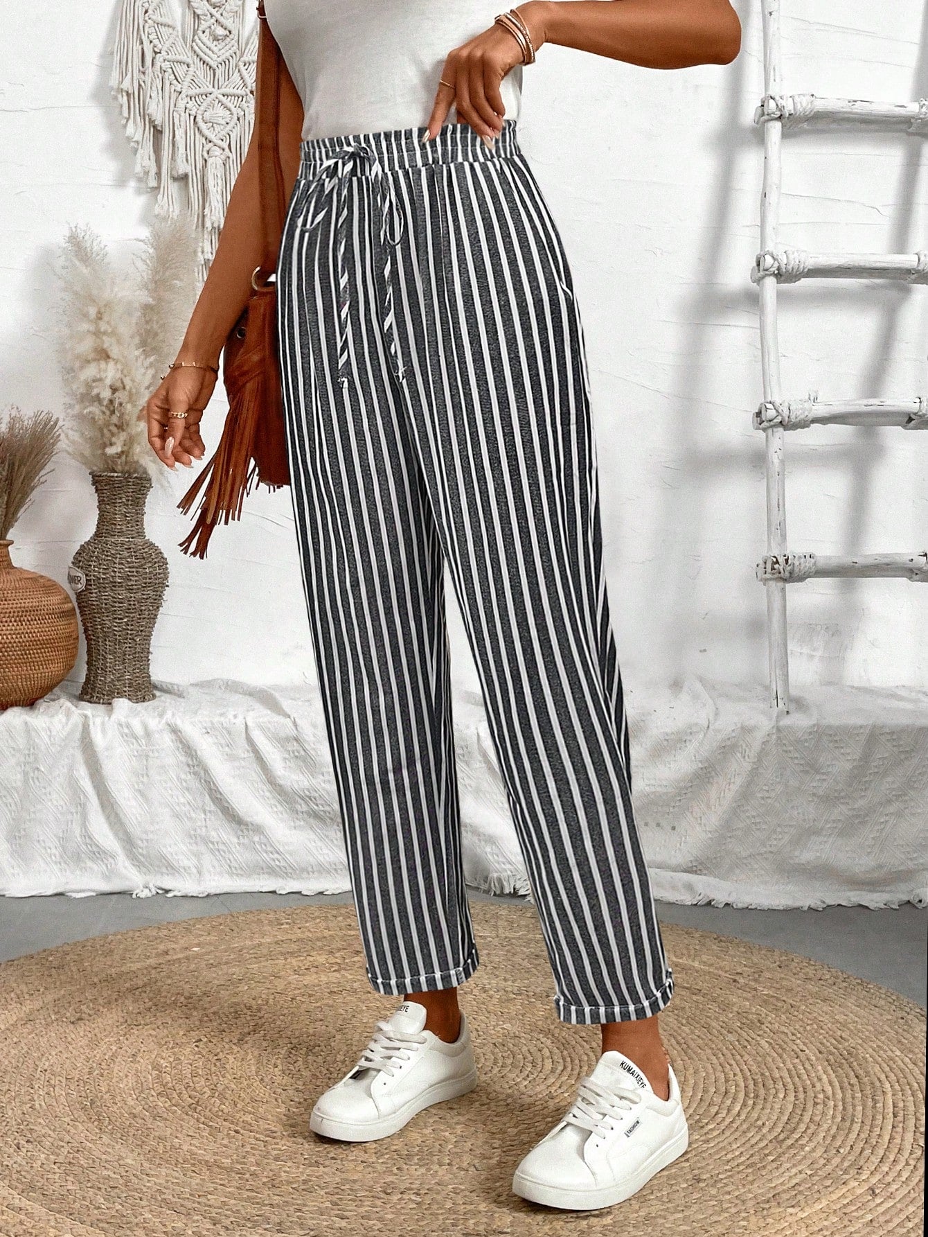 Relaxiva Women's Fashion Vertical Striped Straight Pants