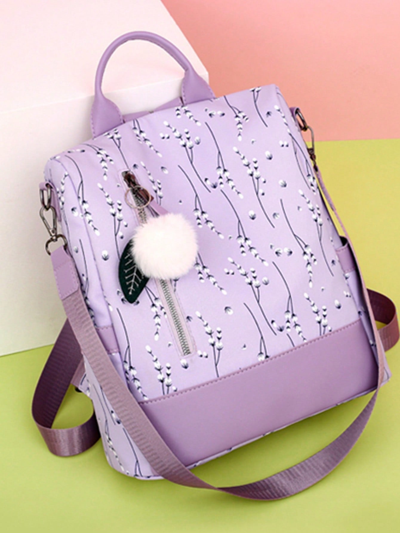 Lightweight And Simple Nylon Waterproof Bag For Shopping, Travel, With Coin Purse. Cute And Fashionable Backpack With Pom Pom Decoration Suitable For Moms, Teenage Girls, Graduates, Tourists, Professionals. Anti-Theft Shoulder Bag With Large Capacity For