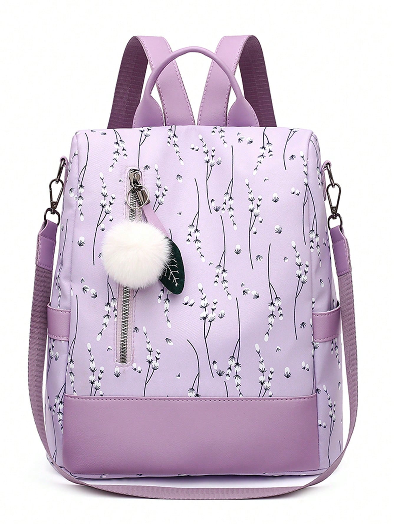 Lightweight And Simple Nylon Waterproof Bag For Shopping, Travel, With Coin Purse. Cute And Fashionable Backpack With Pom Pom Decoration Suitable For Moms, Teenage Girls, Graduates, Tourists, Professionals. Anti-Theft Shoulder Bag With Large Capacity For