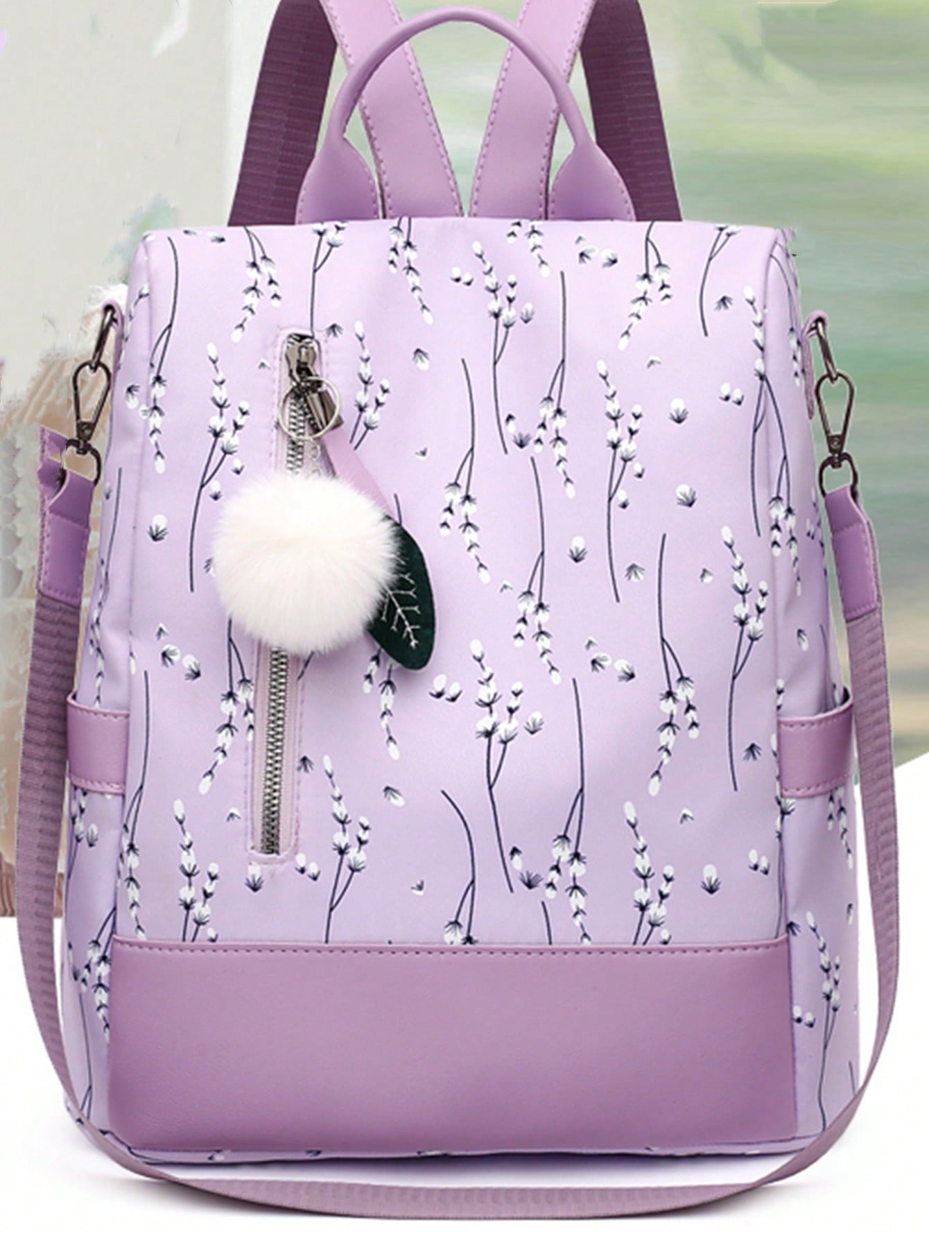 Lightweight And Simple Nylon Waterproof Bag For Shopping, Travel, With Coin Purse. Cute And Fashionable Backpack With Pom Pom Decoration Suitable For Moms, Teenage Girls, Graduates, Tourists, Professionals. Anti-Theft Shoulder Bag With Large Capacity For