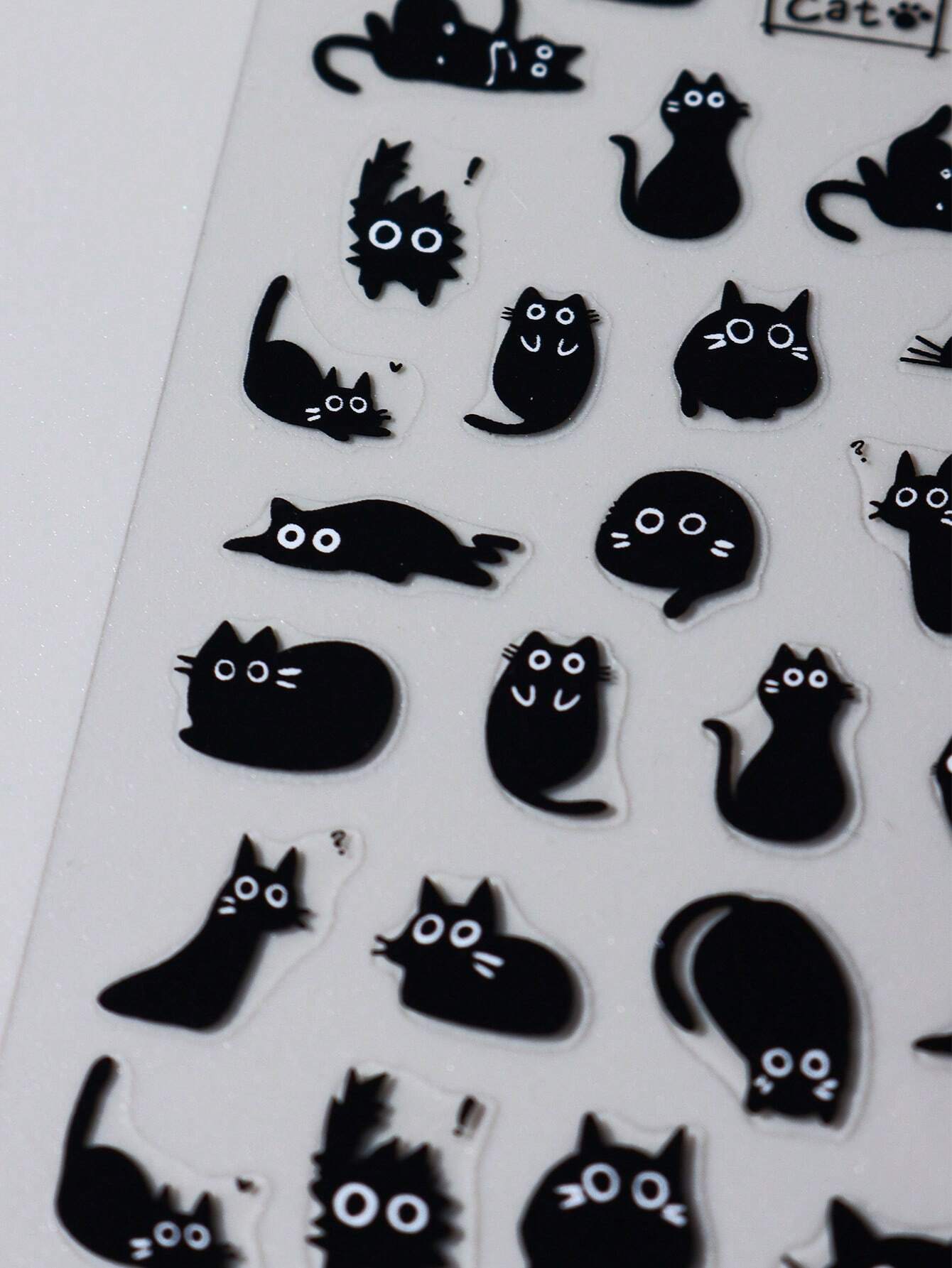 FULL BEAUTY 2pcs Cute Black Cat Nail Stickers 3D Cartoon Animal Self-Adhesive Nail Art Decals Sliders Decorations Manicure Accessories DIY