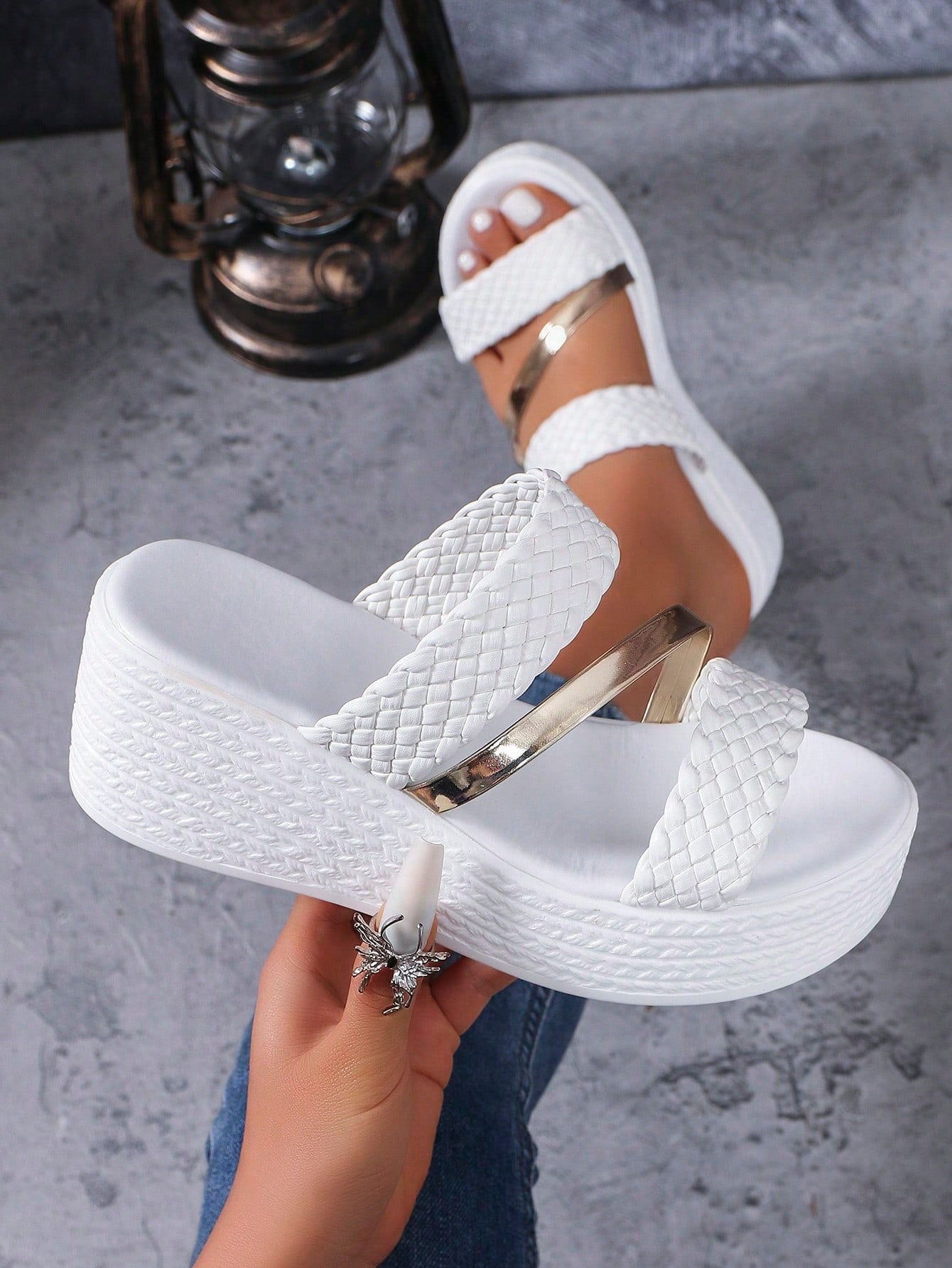 Women High Waterproof Vintage  Rope Fisherman Wedge Heel Thick Sole Sandals